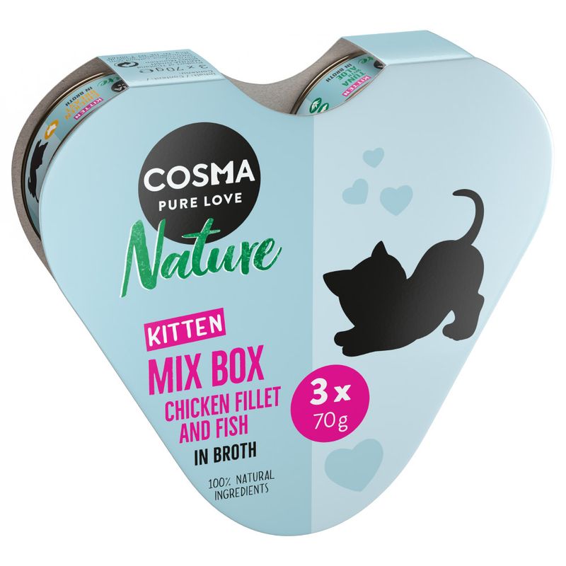Probierpaket Cosma Nature Kitten Herz-Box 3 x 70 g