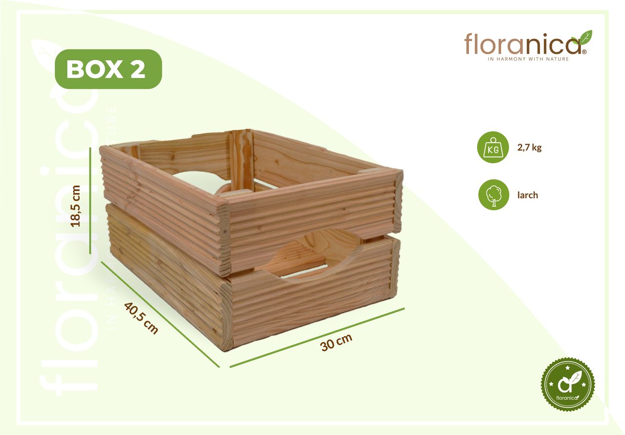 Pemicont Floranica Holzkiste Lärche nicht imgrägniert 3er Set Gartendeko Aufbewahrungsboxen Obstkisten Blumentopf Holz Kiste Spielzeugkiste