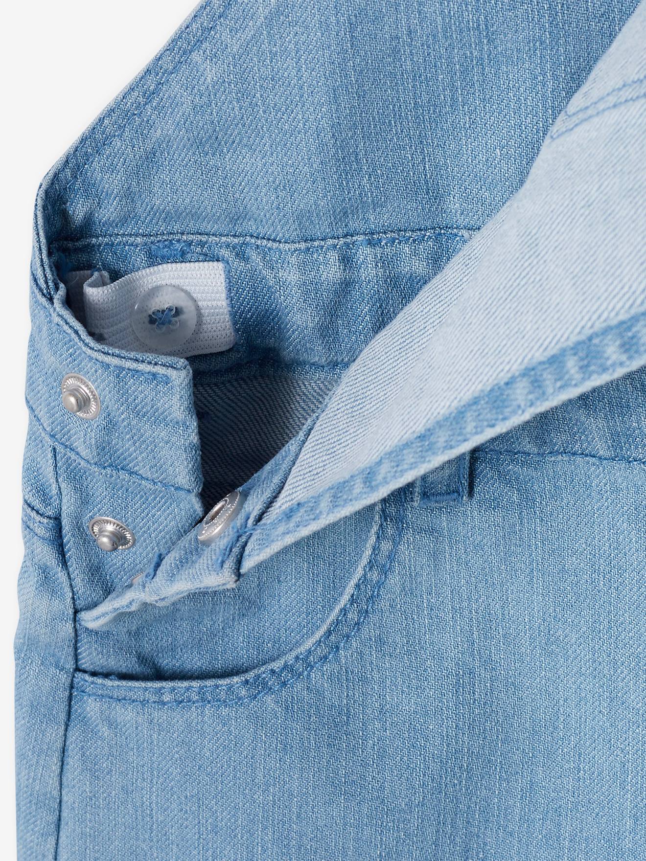 Vertbaudet Kurze Mädchen Latzjeans mit Volant-Trägern - double stone