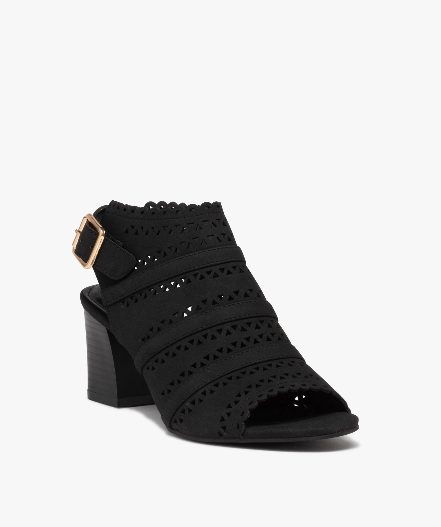 Sandales femme à talon dessus couvrant ajouré noir | GEMO