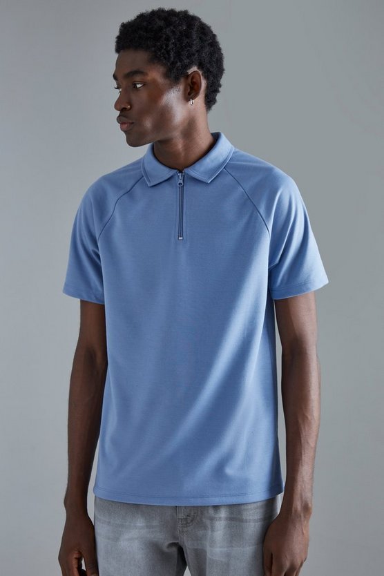 Slim-Fit Raglan Poloshirt mit Reißverschluss