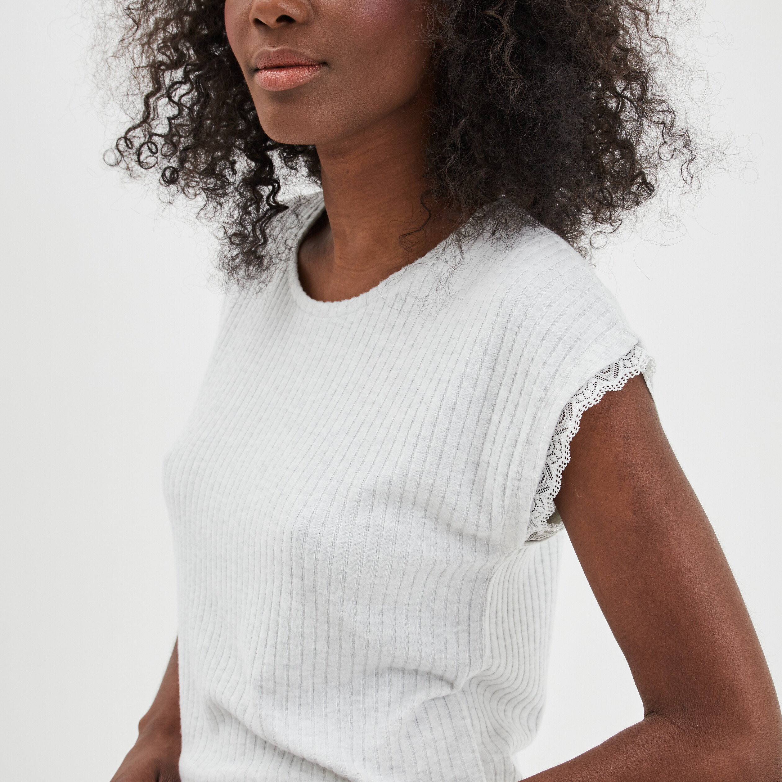 Haut de pyjama t-shirt côtelé gris clair femme | La Halle