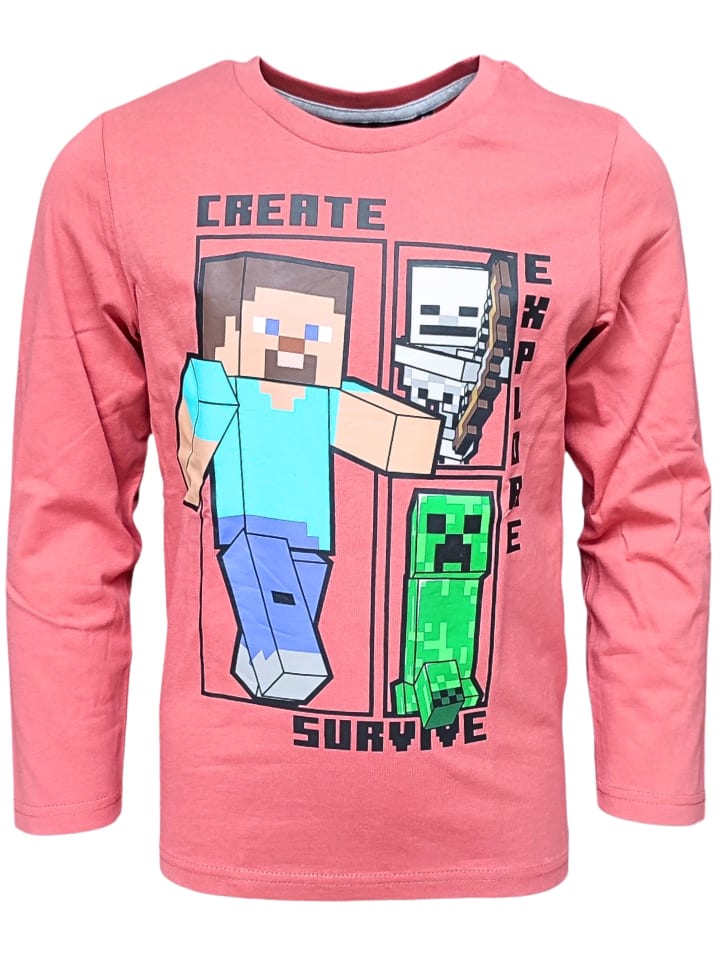 Minecraft Langarmshirt Minecraft mit Steve & Creeper in Rot günstig kaufen 116