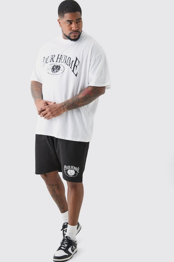 Plus T-Shirt & Shorts mit Pour Homme Print