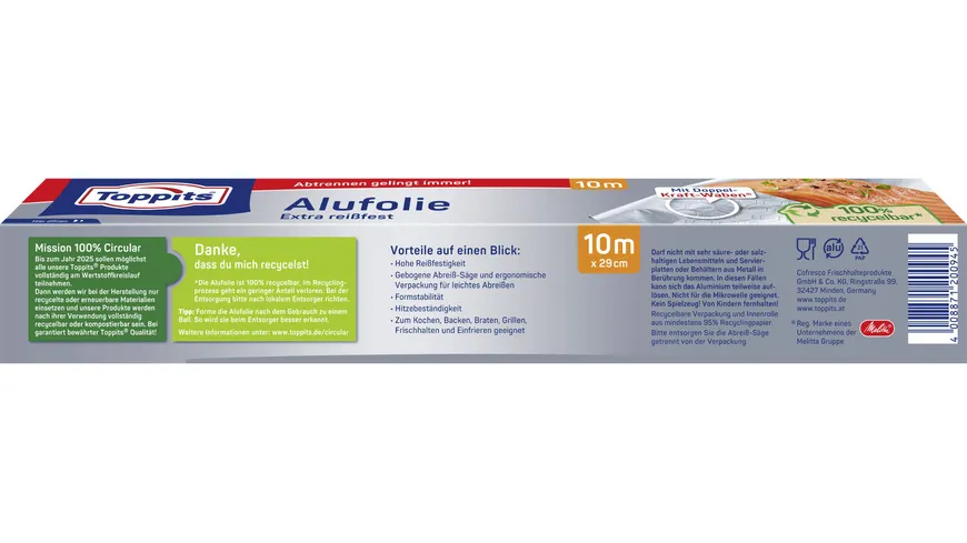 Toppits Alufolie extra reißfest 10 m