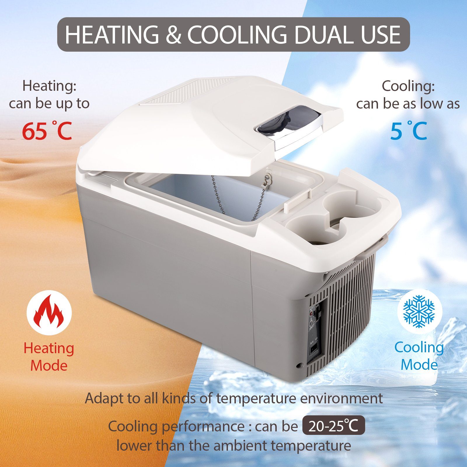 OKA Elektrische Kühlbox Kühl-Gefrierkombination für Auto, Camping und Outdoor, 9 l, Thermobehälter mit hoher Leistung, leicht und variabel einsetzbar
