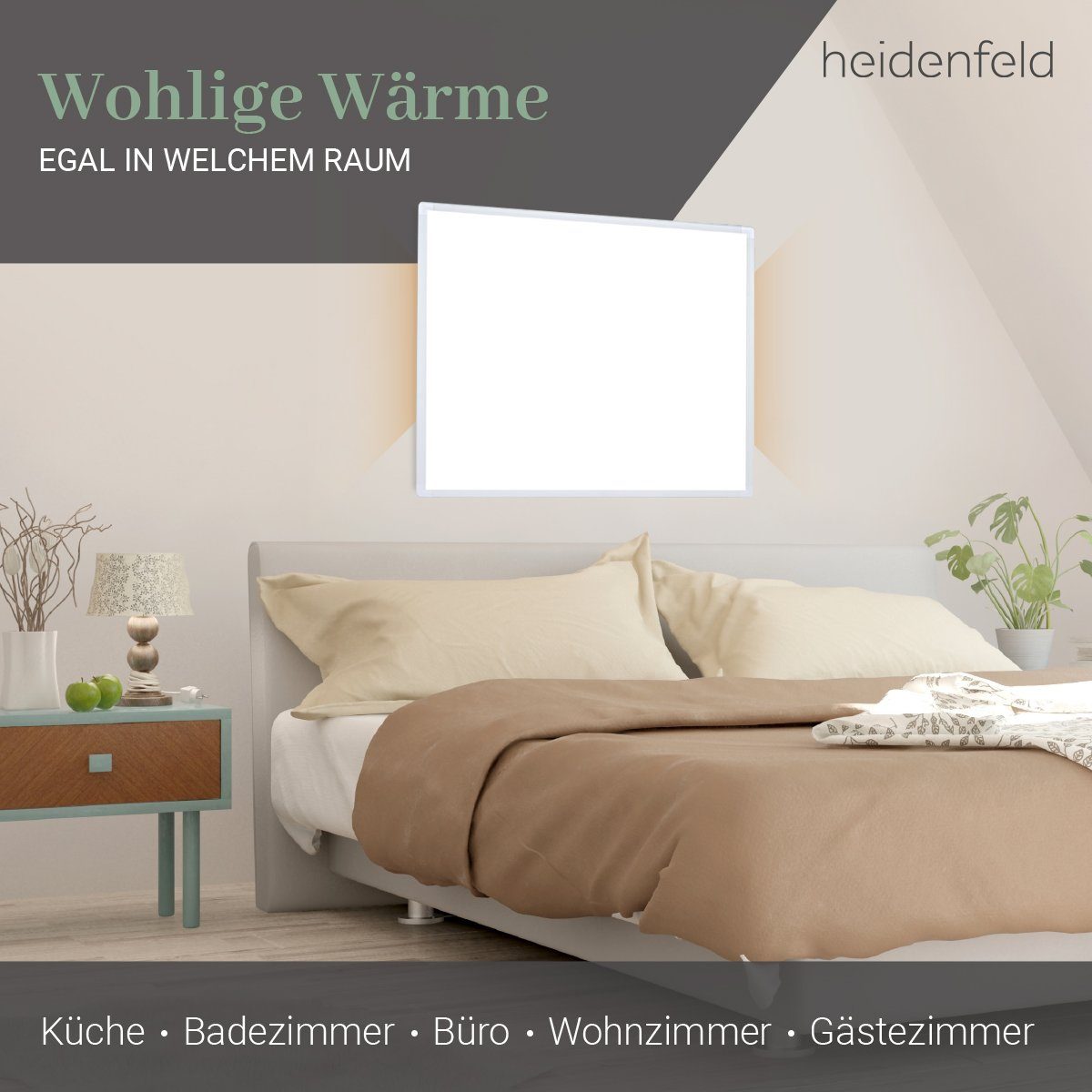 Heidenfeld Infrarotheizung 300-1200 W Elektroheizung HF-HP100-3 inkl. Thermostat - 10 J. Garantie, Fenster-Auf Erkennung - Infraroth Wandheizung Elektro Heizkörper