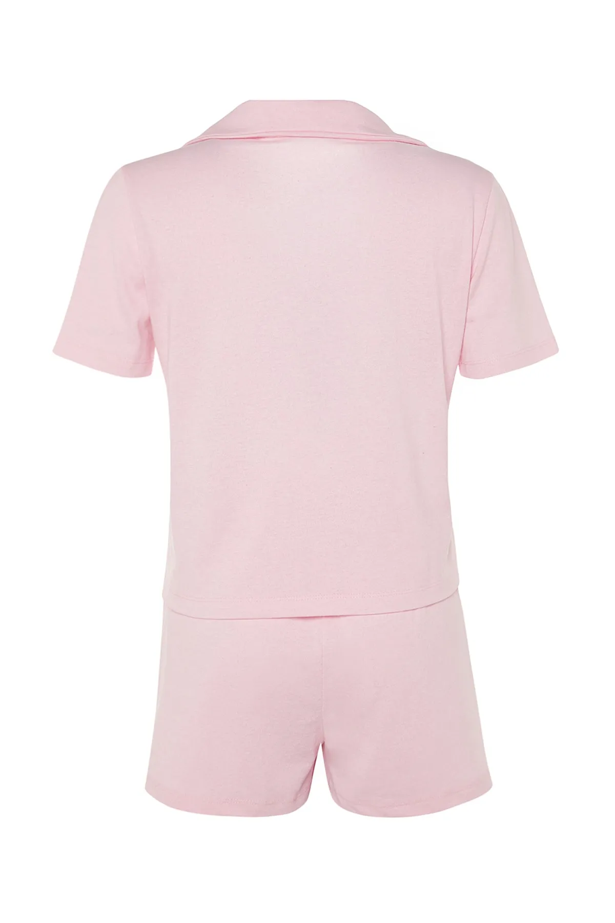 Trendyol Collection  Hellrosa Pyjama-Set aus Hemd und Shorts aus 100 % Baumwolle mit Teddybär-Stickerei THMSS23PT00012