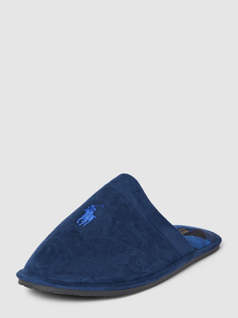 Hausschuhe mit Label-Stitching Modell 'KLARENCE' in marineblau