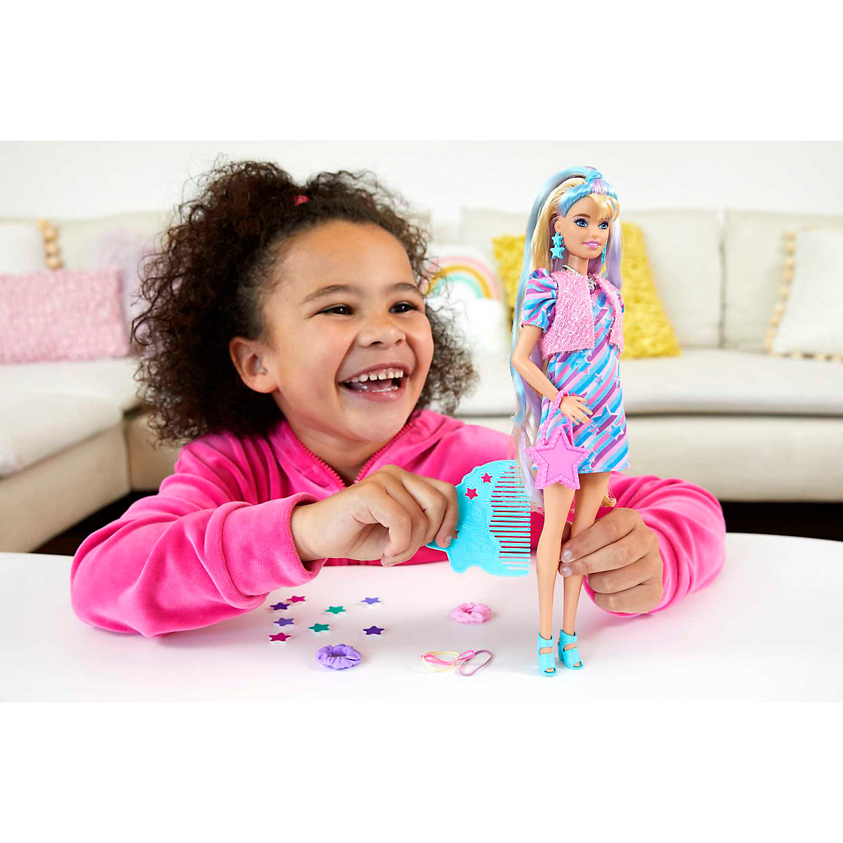 Barbie Totally Hair Puppe (blond/bunte Haare) inkl. Styling-Zubehör
