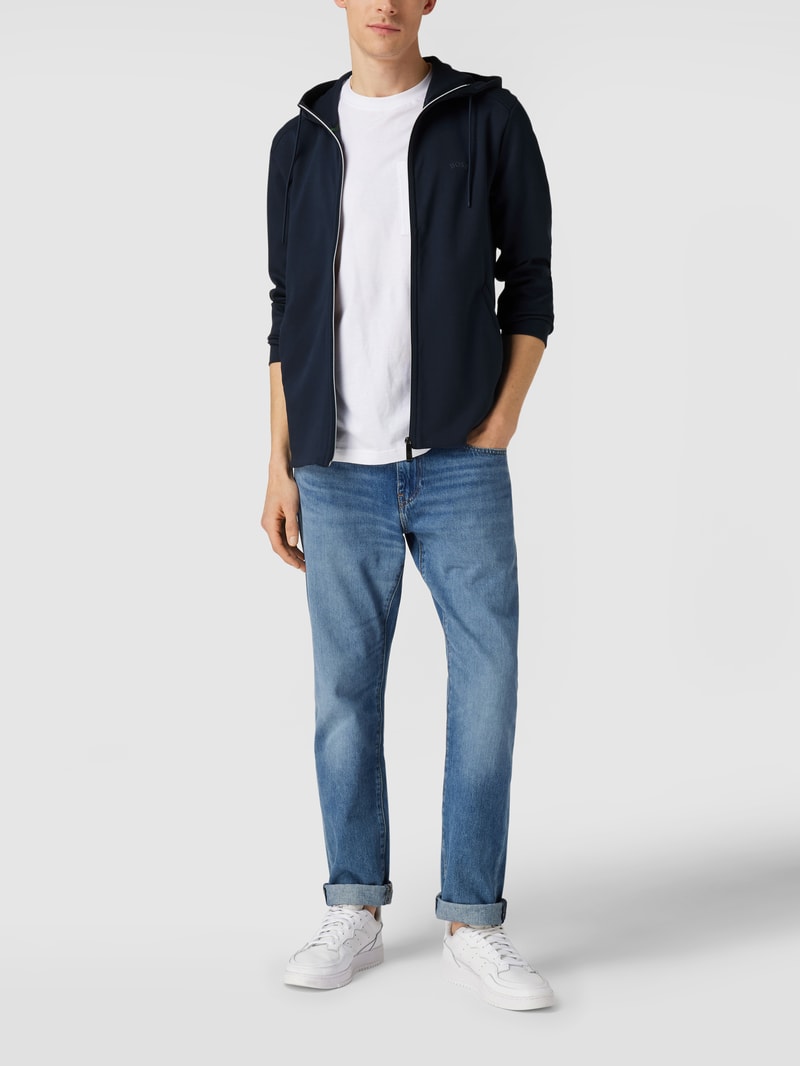 Sweatjacke mit Label-Print Modell 'Saggy Curved' in marineblau
