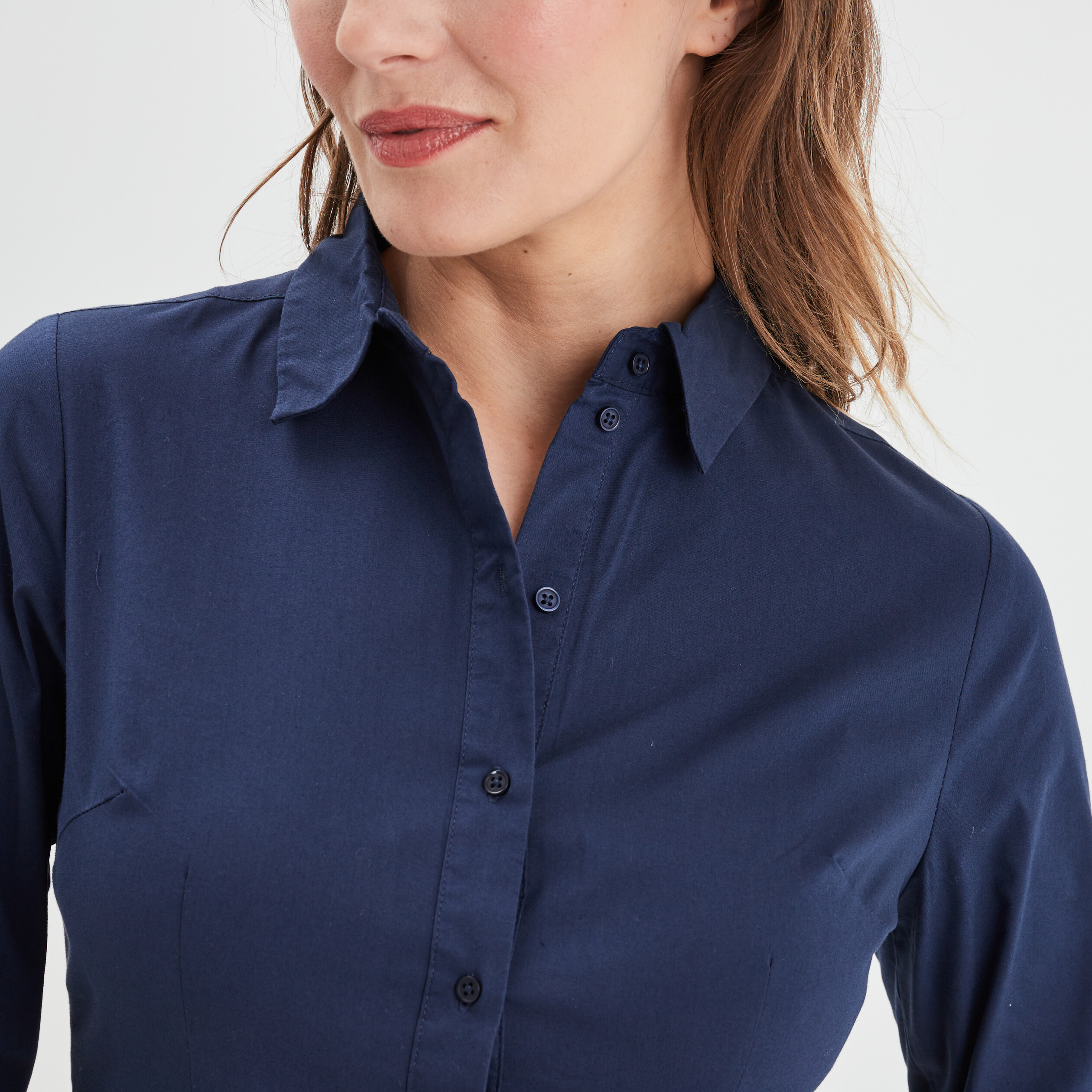 Chemise cintrée manches longues bleu marine femme | La Halle