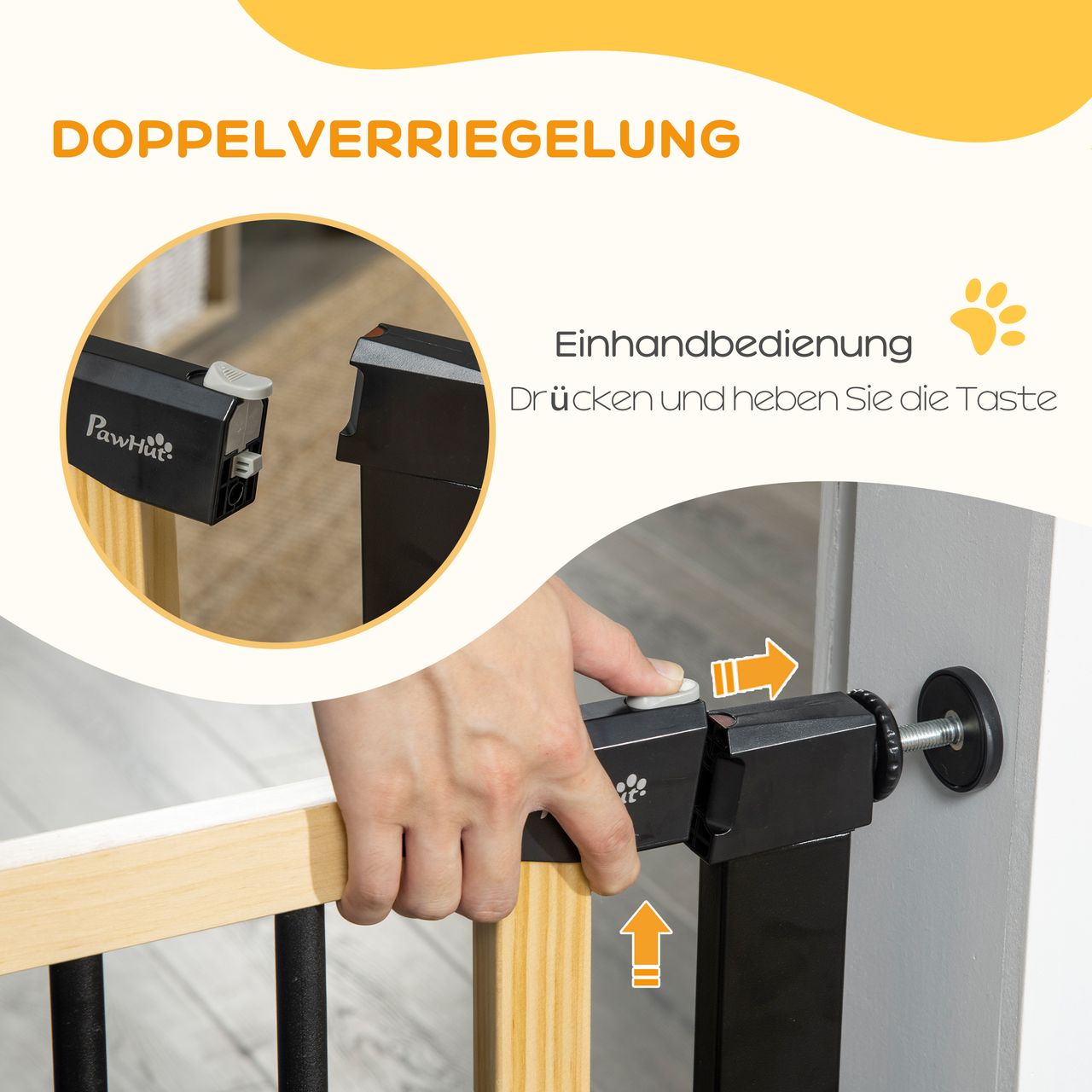 PawHut Hunde Treppenschutzgitter, Türschutzgitter, Absperrgitter, Kiefernholz