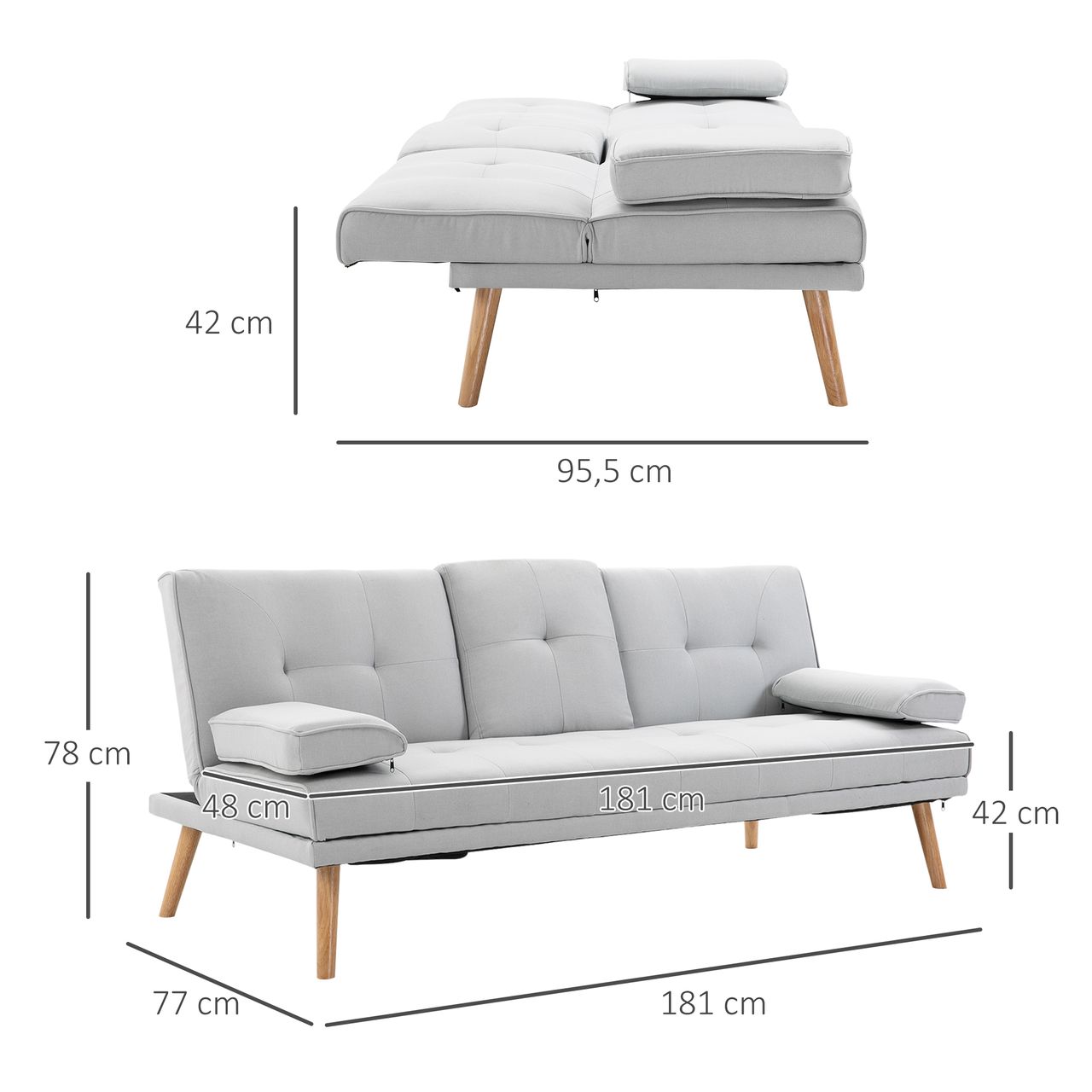 HOMCOM Schlafsofa Sofabett Schlafcouch 3 Sitzer Leinen