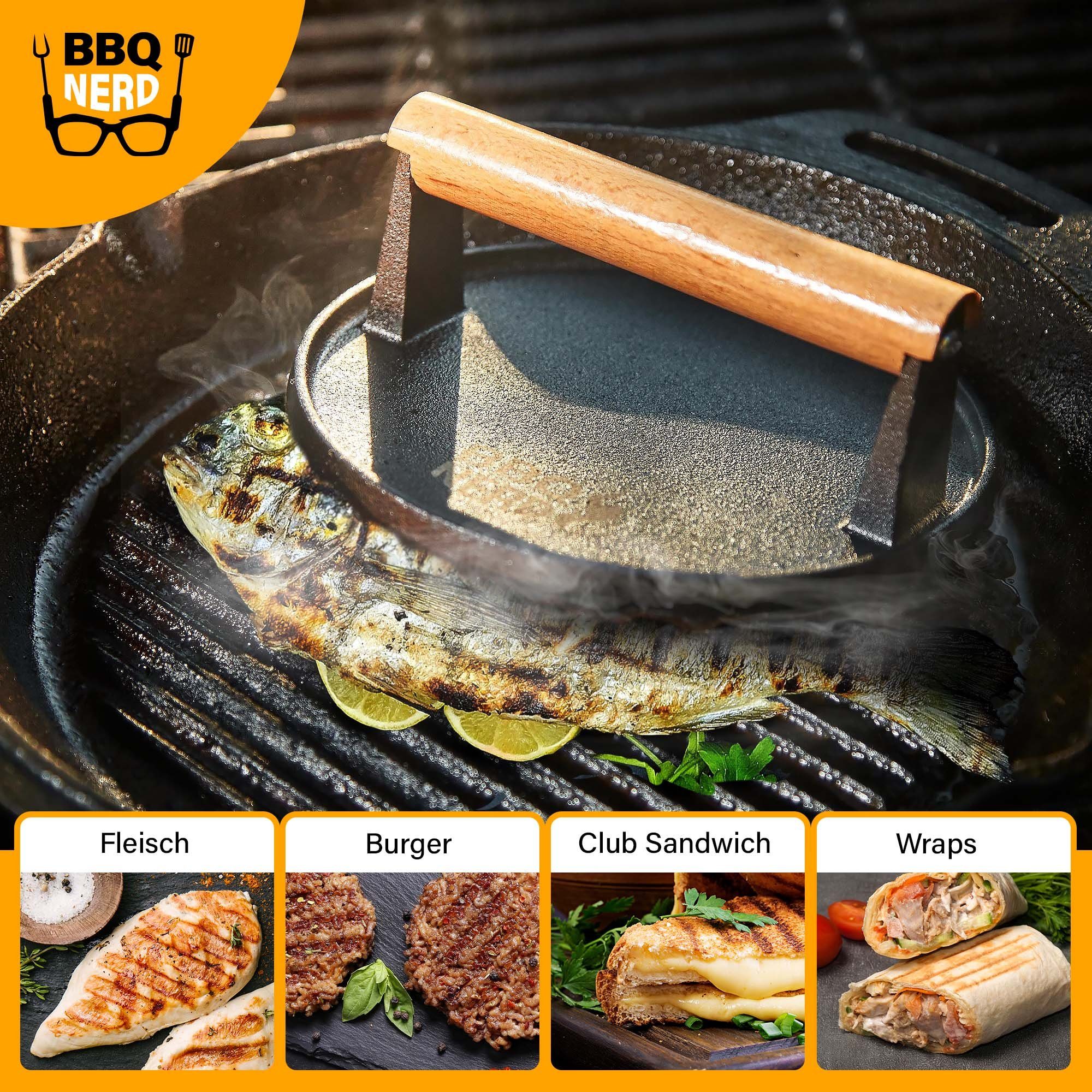 BBQ Nerd Burgerpresse, Fleischbeschwerer Burgereisen Grillpresse Grillgewicht
