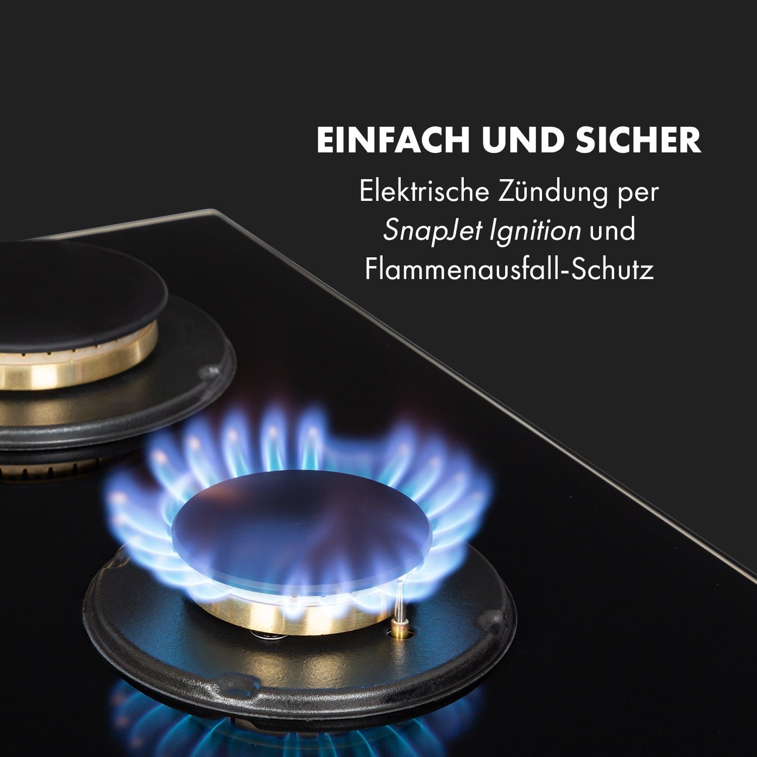Klarstein Gas-Kochfeld Goldflame 5 Gaskochfeld 5-flammig Messing-Brenner Glaskeramik schwarz CP11-Goldflame-5, Einbau Gas Kochfeld Gasherd 5 Platten Kochplatte Einbaukochfeld