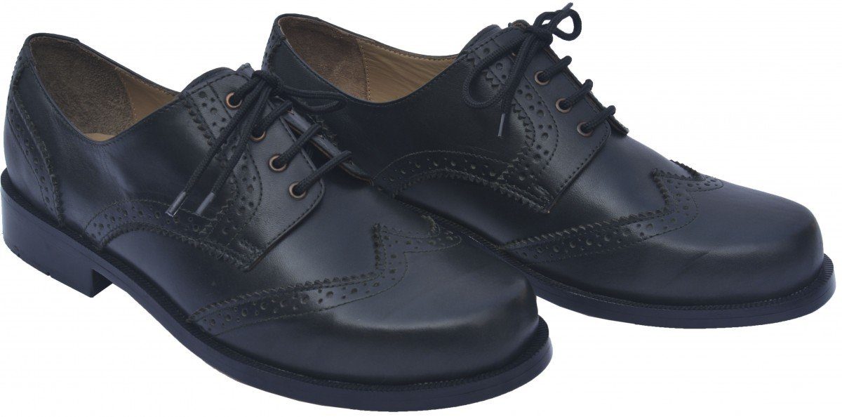German Wear LS001 Black Schnürschuh Business Schuhe Brogue mit Ledersohlen echtleder Schwarz
