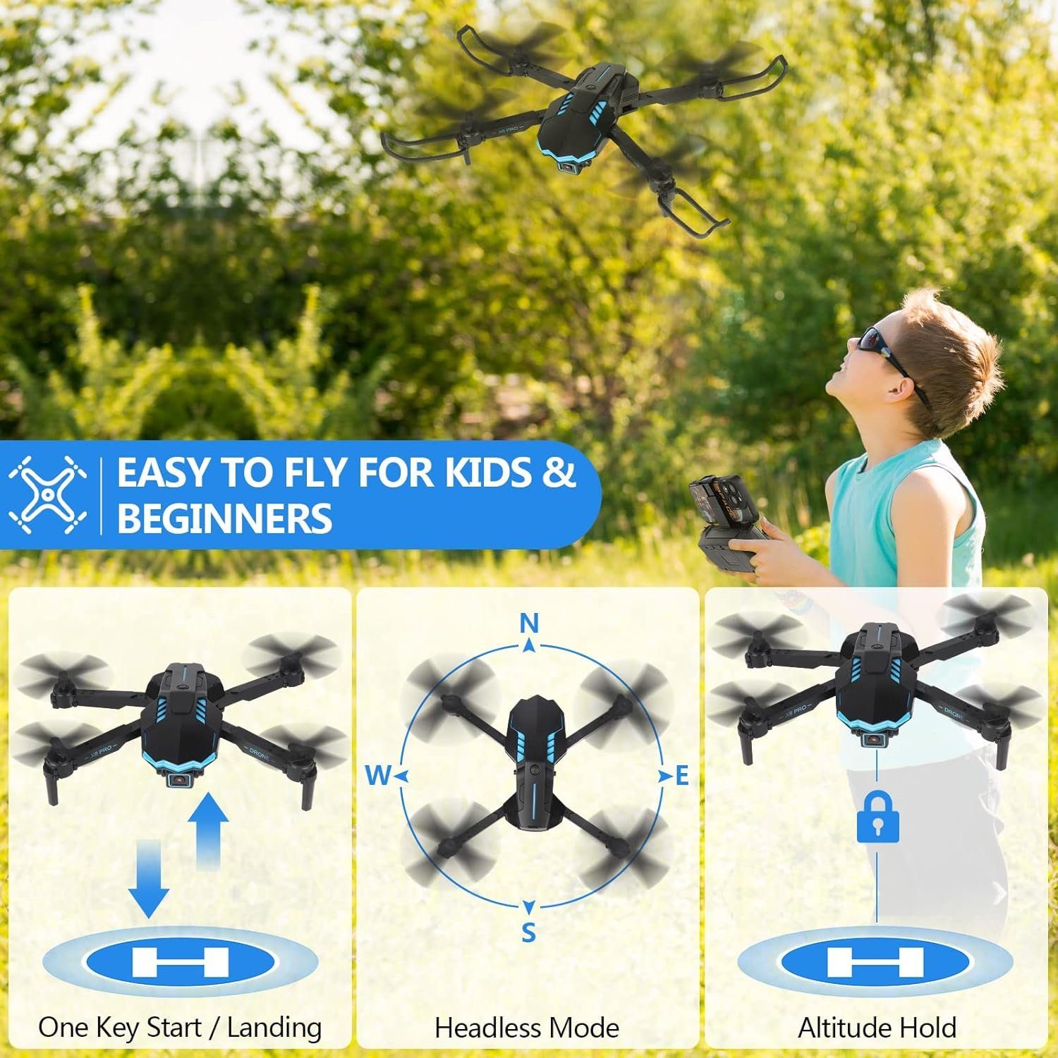 ZWOOS Drohne (720, 720P Kamera FPV Übertragung RC Quadrocopter mit 10 Minuten Flugzeit)