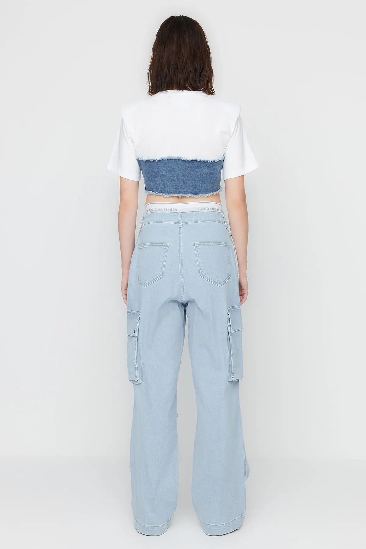 Trendyol Collection  X Sagaza Studio Blue Liastic Detaillierte Jeans TCLSS23JE00000