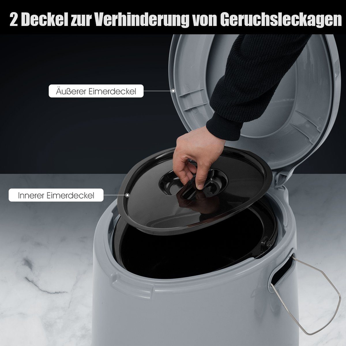 COSTWAY Campingtoilette, mit tragegriff und Toilettenpapierhalter, 41x49x34cm