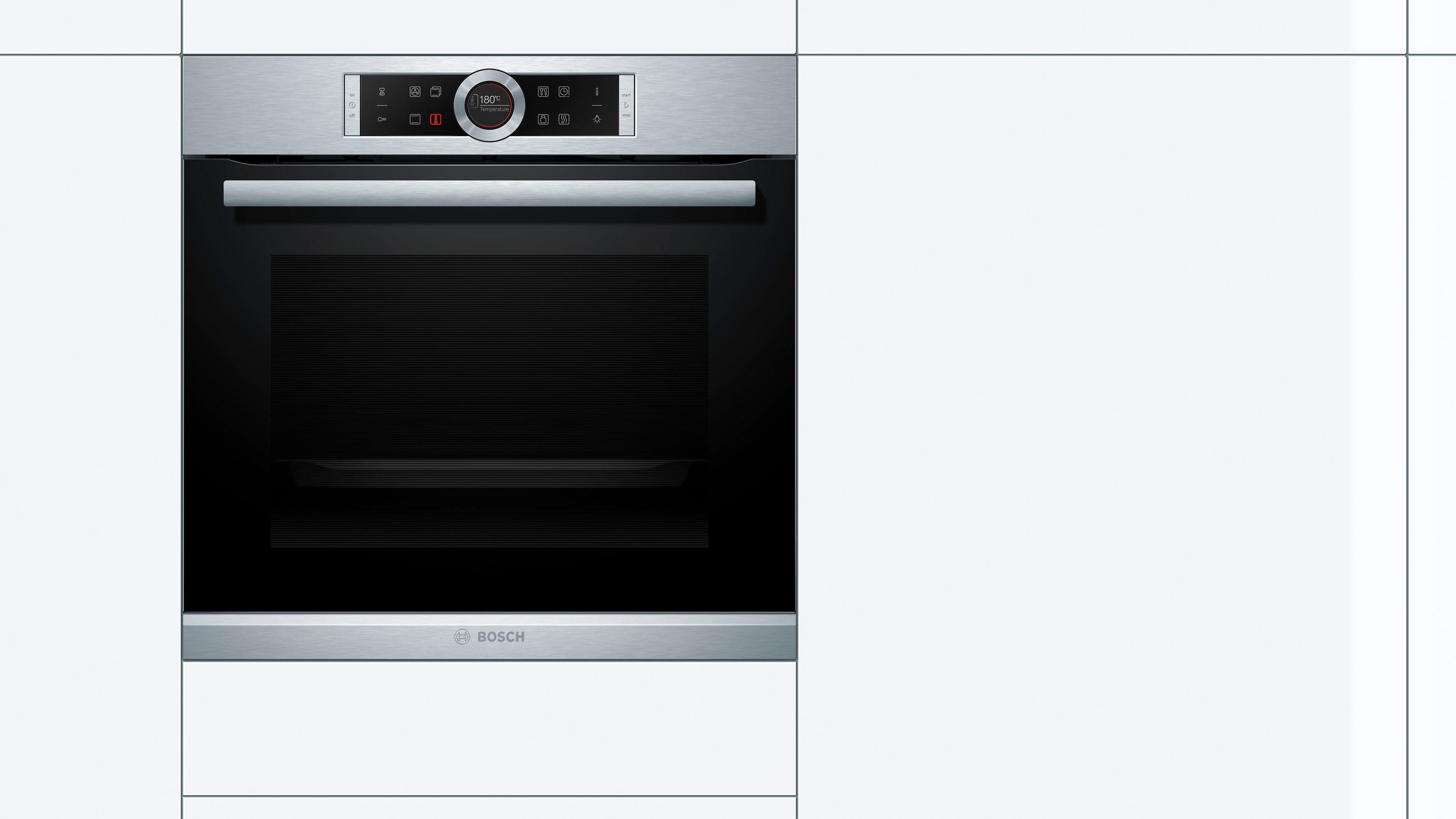 BOSCH Einbaubackofen Serie 8 HBG635B, mit Teleskopauszug nachrüstbar, ecoClean Direct, mit Pizzastufe