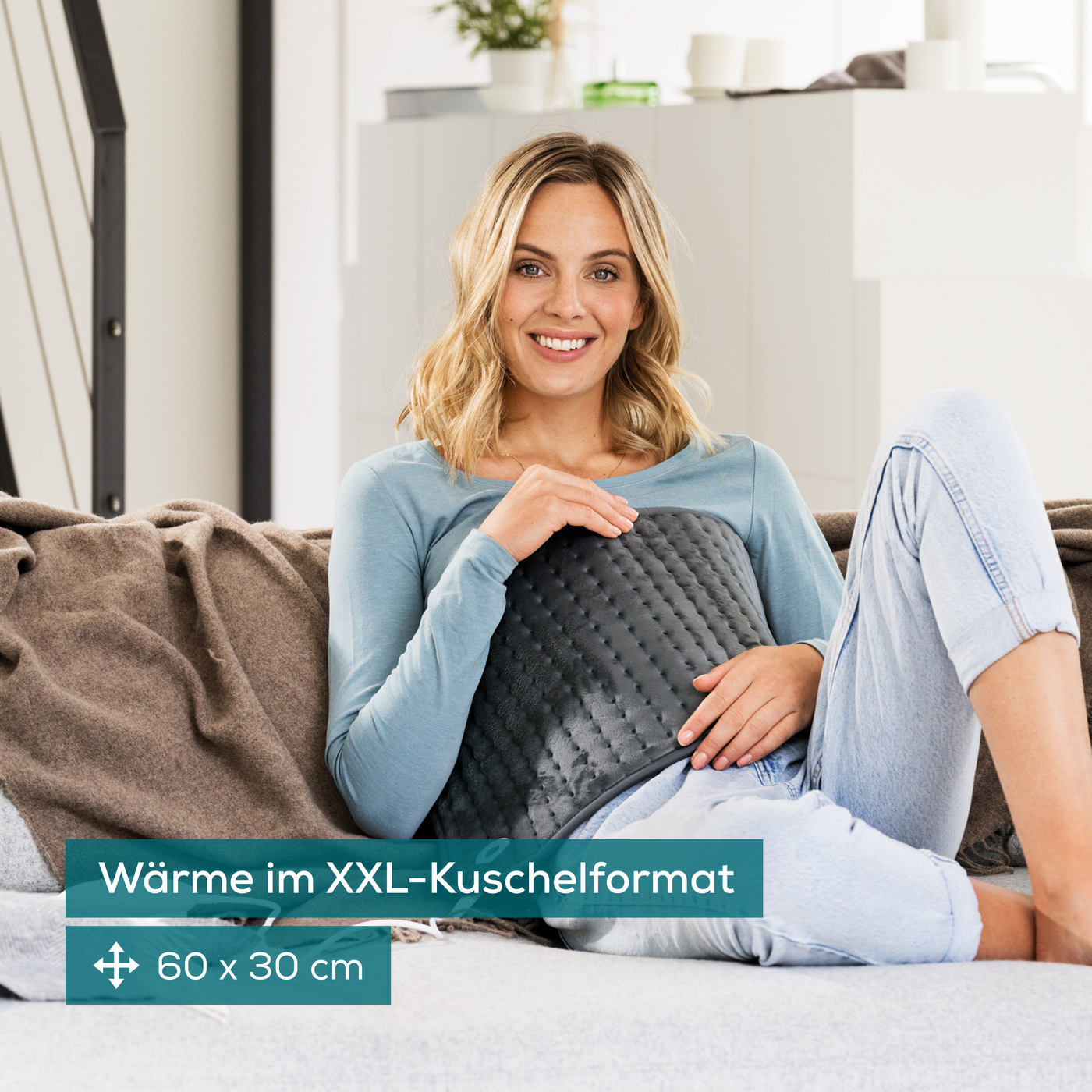 Beurer XXL-Heizkissen HK 123 XXL Cosy Grey Green Planet-Atmungsaktives Heizkissen im XXL-Format aus der Green Planet Reihe