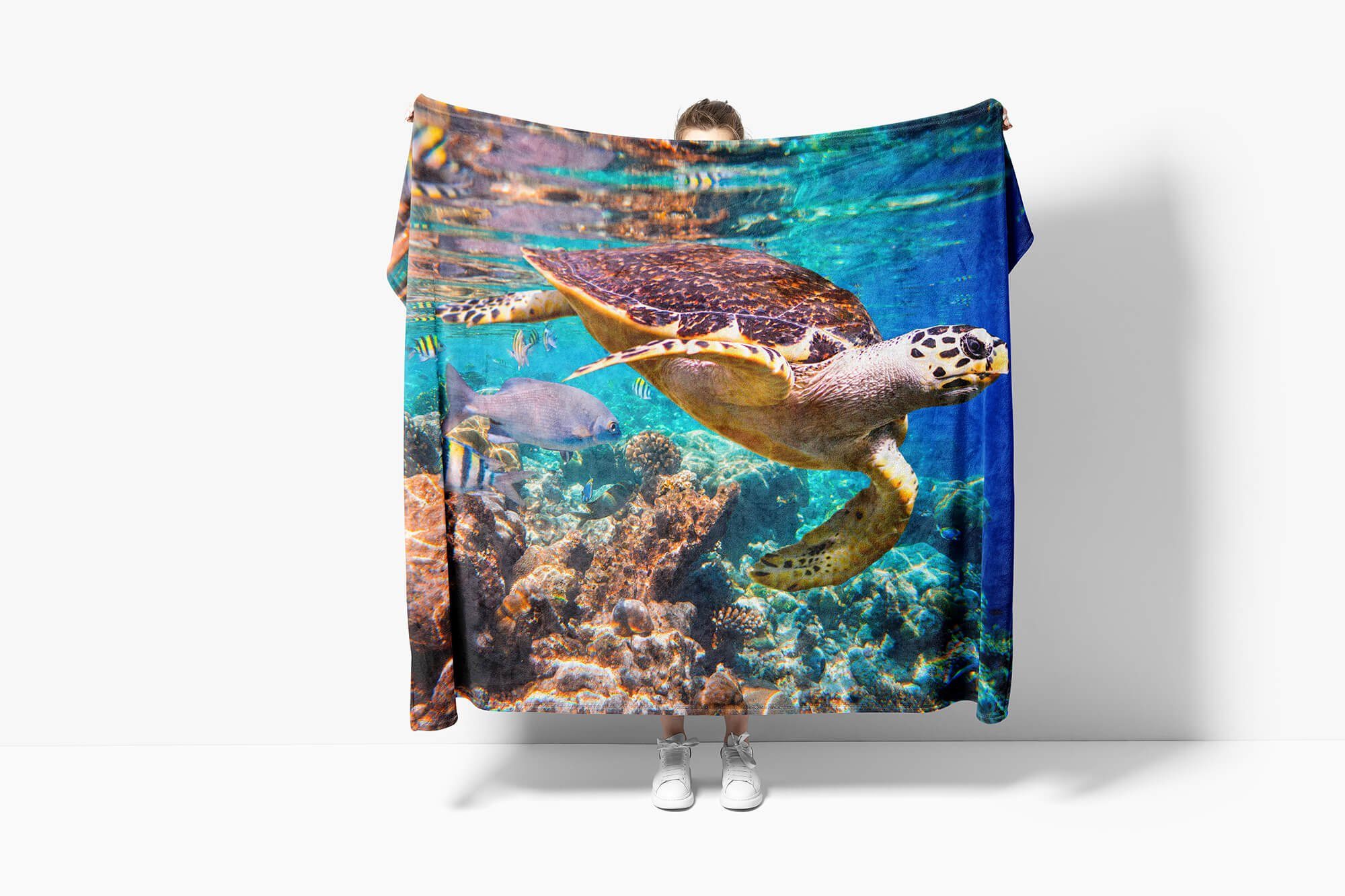 Sinus Art Handtücher Handtuch Strandhandtuch Saunatuch Kuscheldecke mit Tiermotiv Seeschildkröte Kor, Baumwolle-Polyester-Mix (1-St), Handtuch