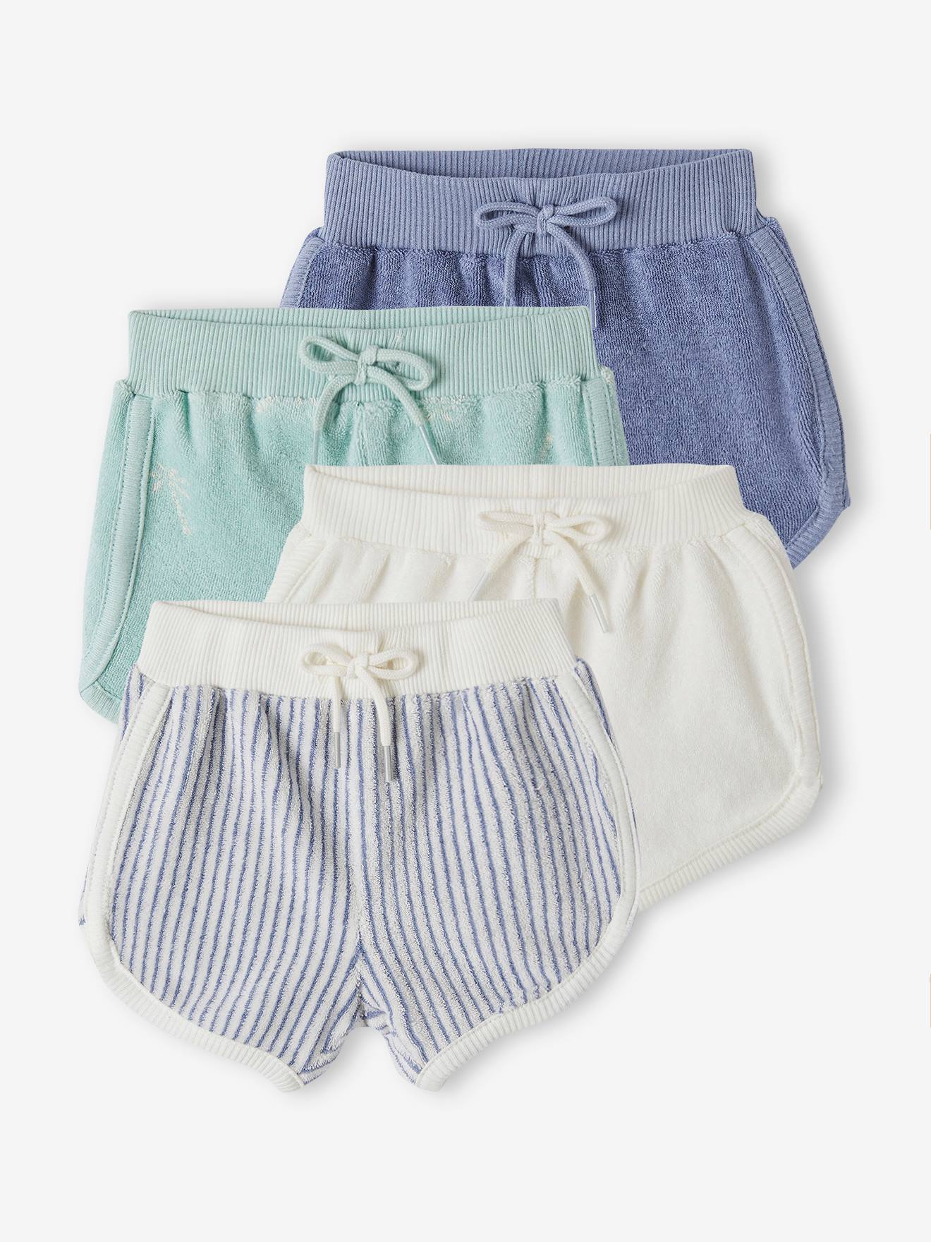Vertbaudet 4er-Pack Baby Shorts aus Frottee Oeko-Tex - blau chambray