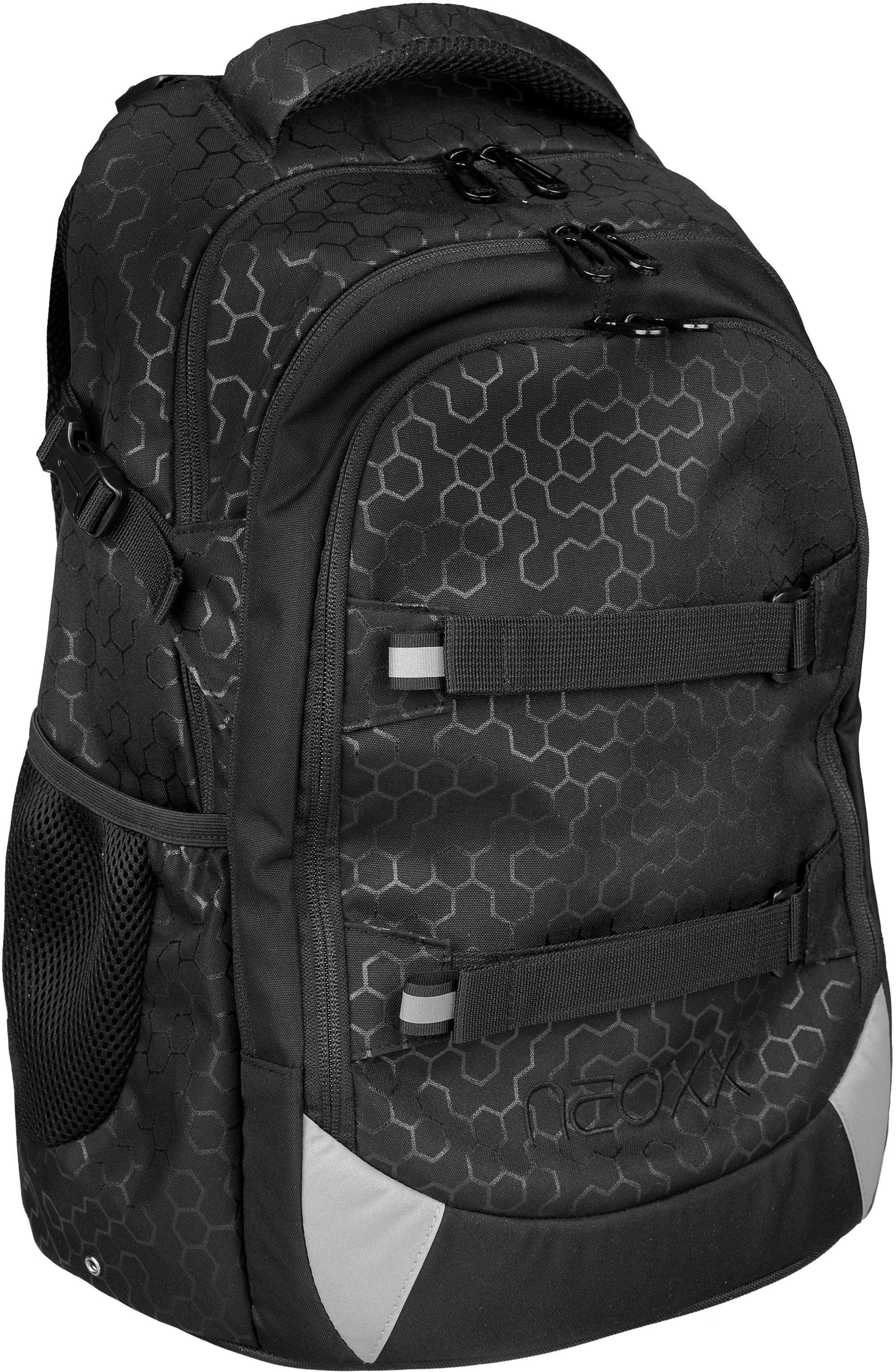 neoxx Schulrucksack Active, Lost in black, aus recycelten PET-Flaschen