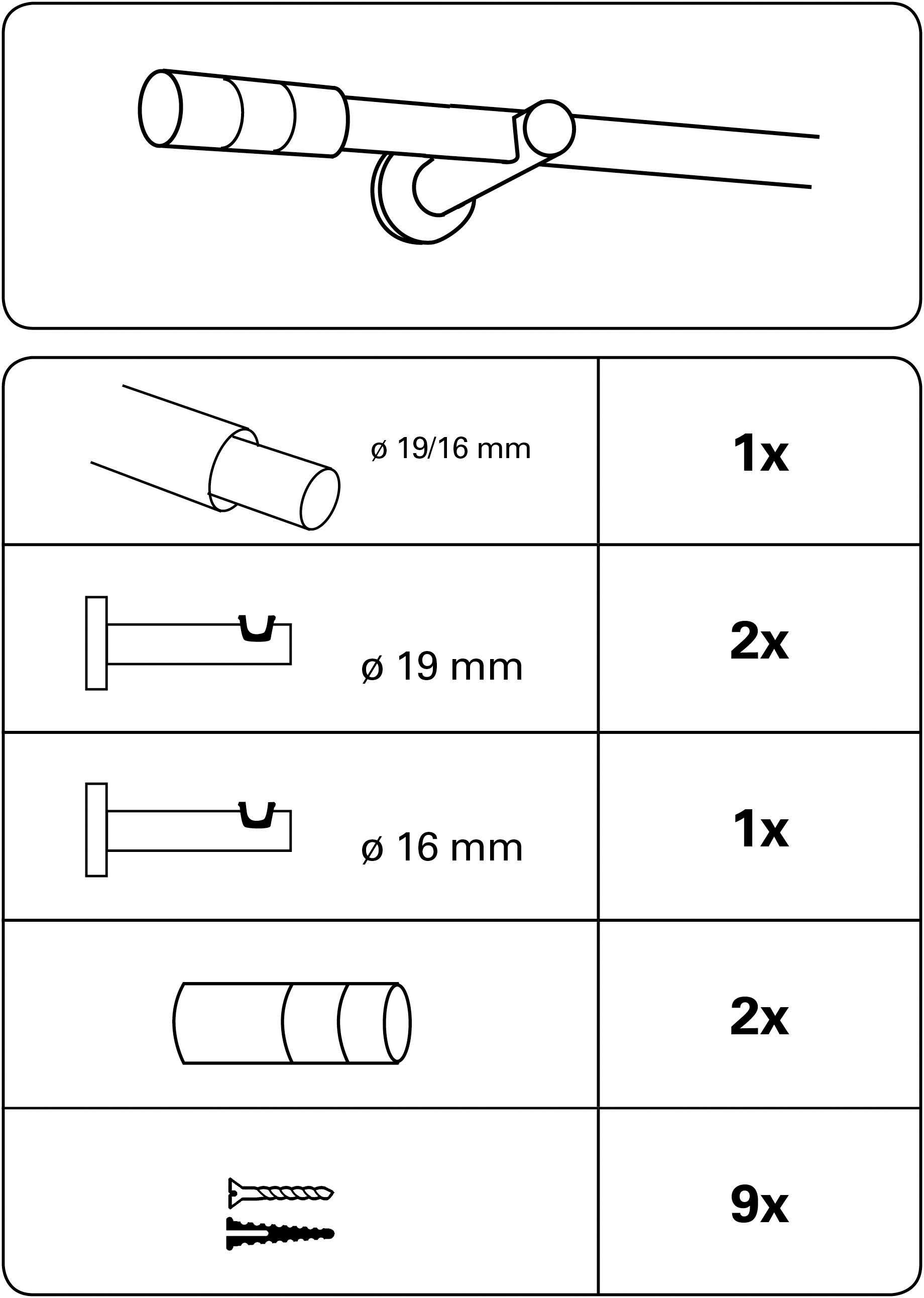 Gardinenstange Gardinenstangen Set Ø 16/19 mm, GARDINIA, Ø 19 mm, 1-läufig, ausziehbar, verschraubt, 1-Lauf