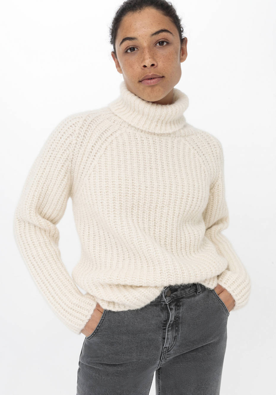 Rollkragenpullover aus Alpaka mit Bio-Baumwolle