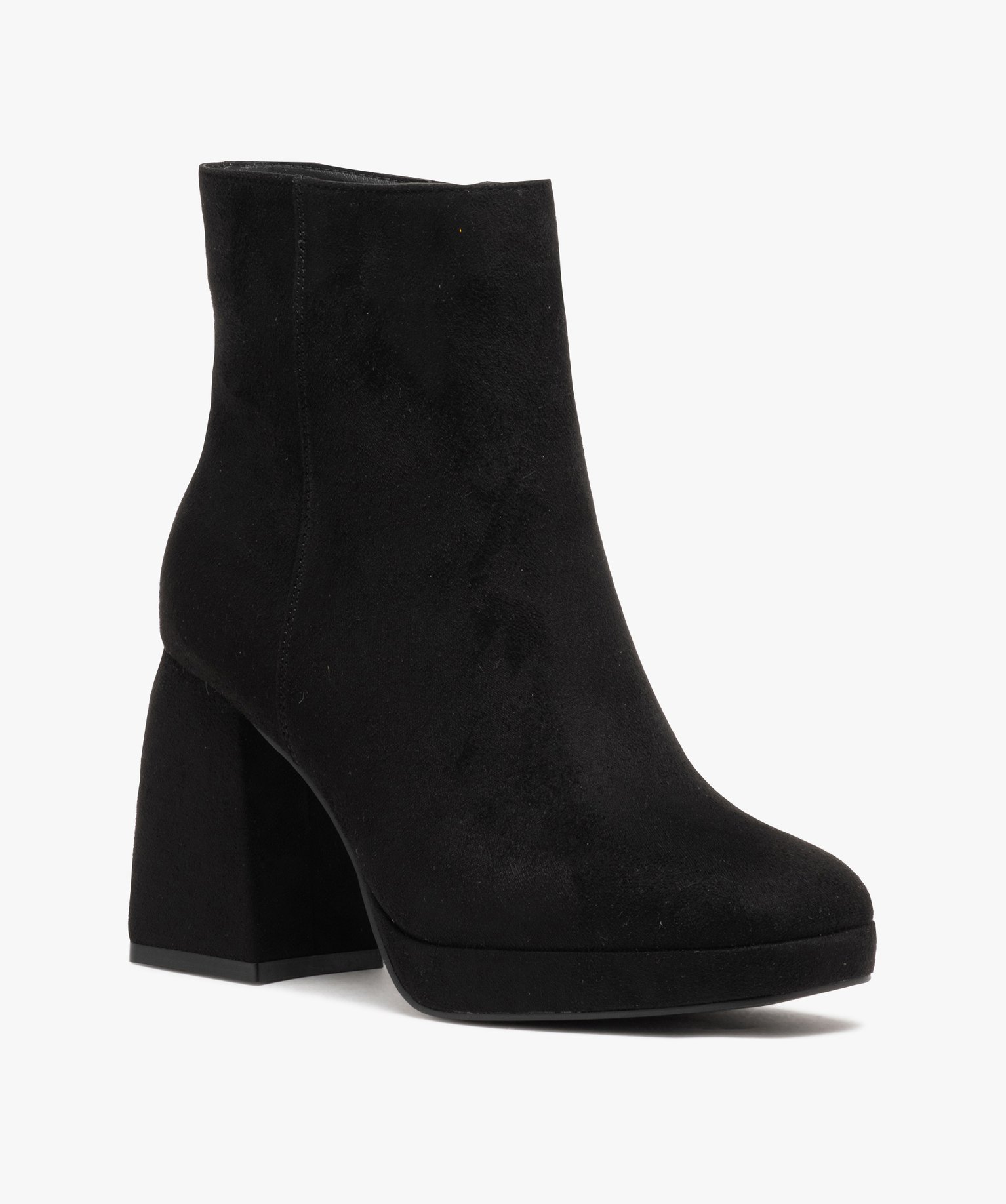 Boots femme à talon flare et en suédine unie noir | GEMO