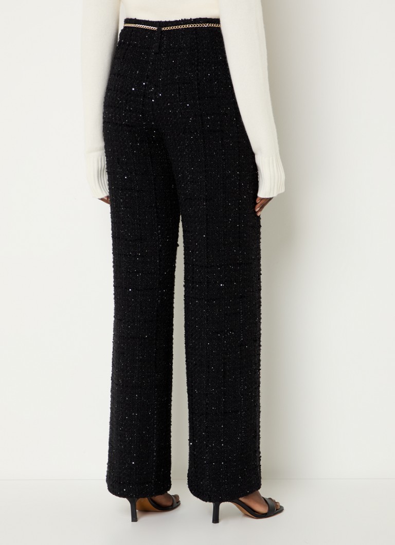 Maje High waist wide fit trousers with tweed look