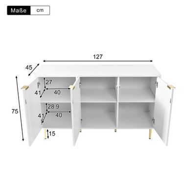 Flieks Kommode, Nachtschrank Sideboard mit 3 Türen und 6 Fächer 127x45x75cm