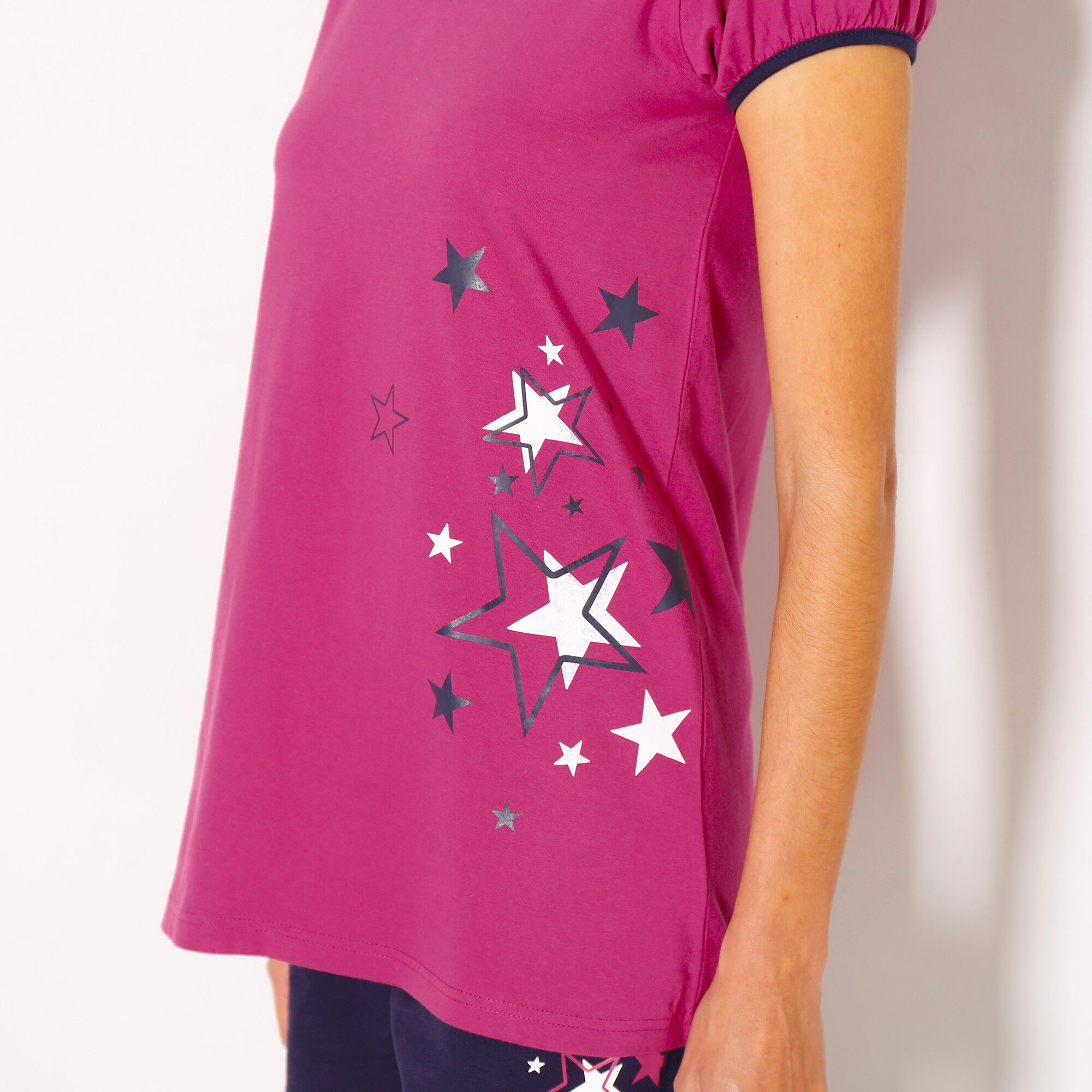 Tee-shirt manches courtes uni + étoiles