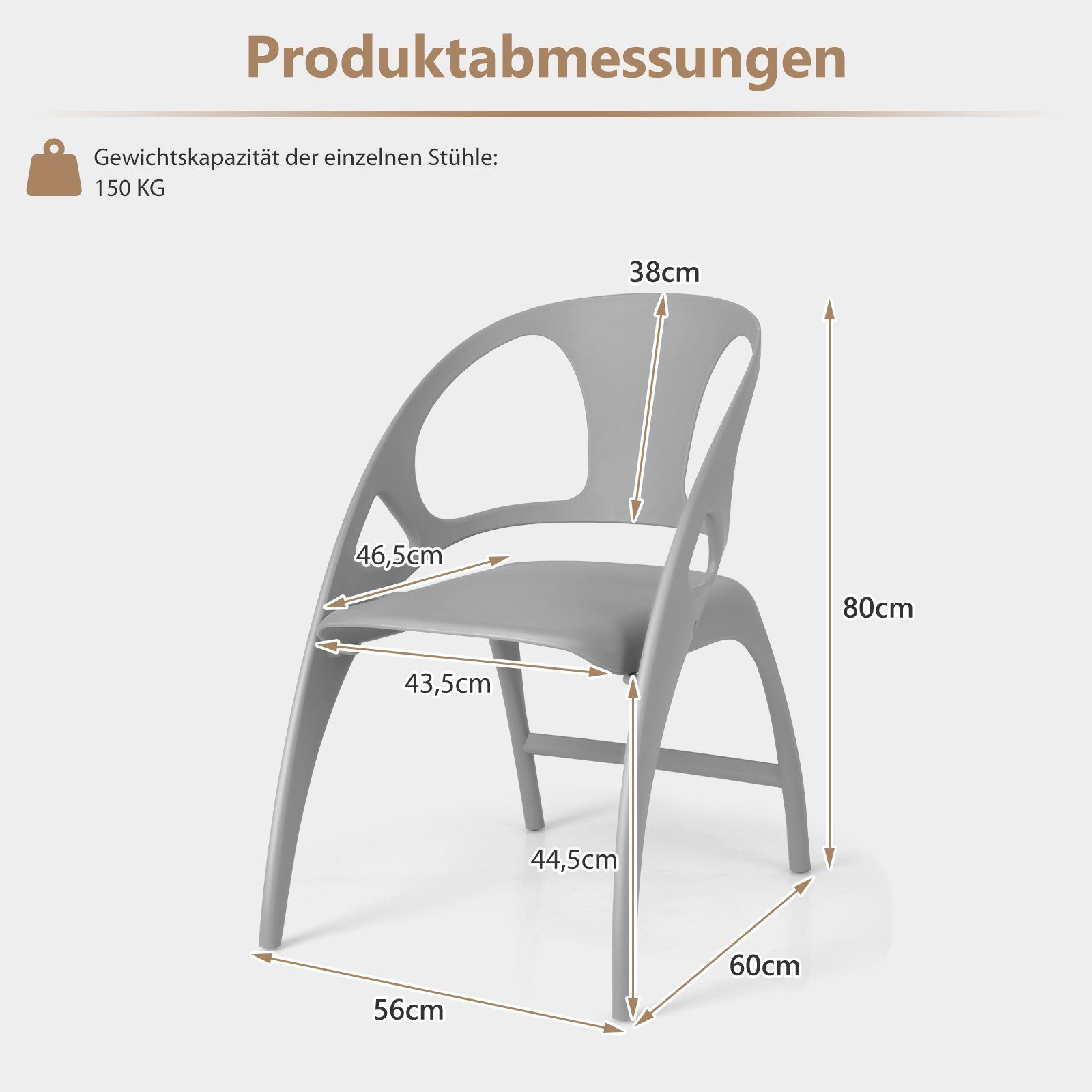 COSTWAY Esszimmerstuhl (2 St), mit Rücken- & Armlehne, bis 150kg, klappbar