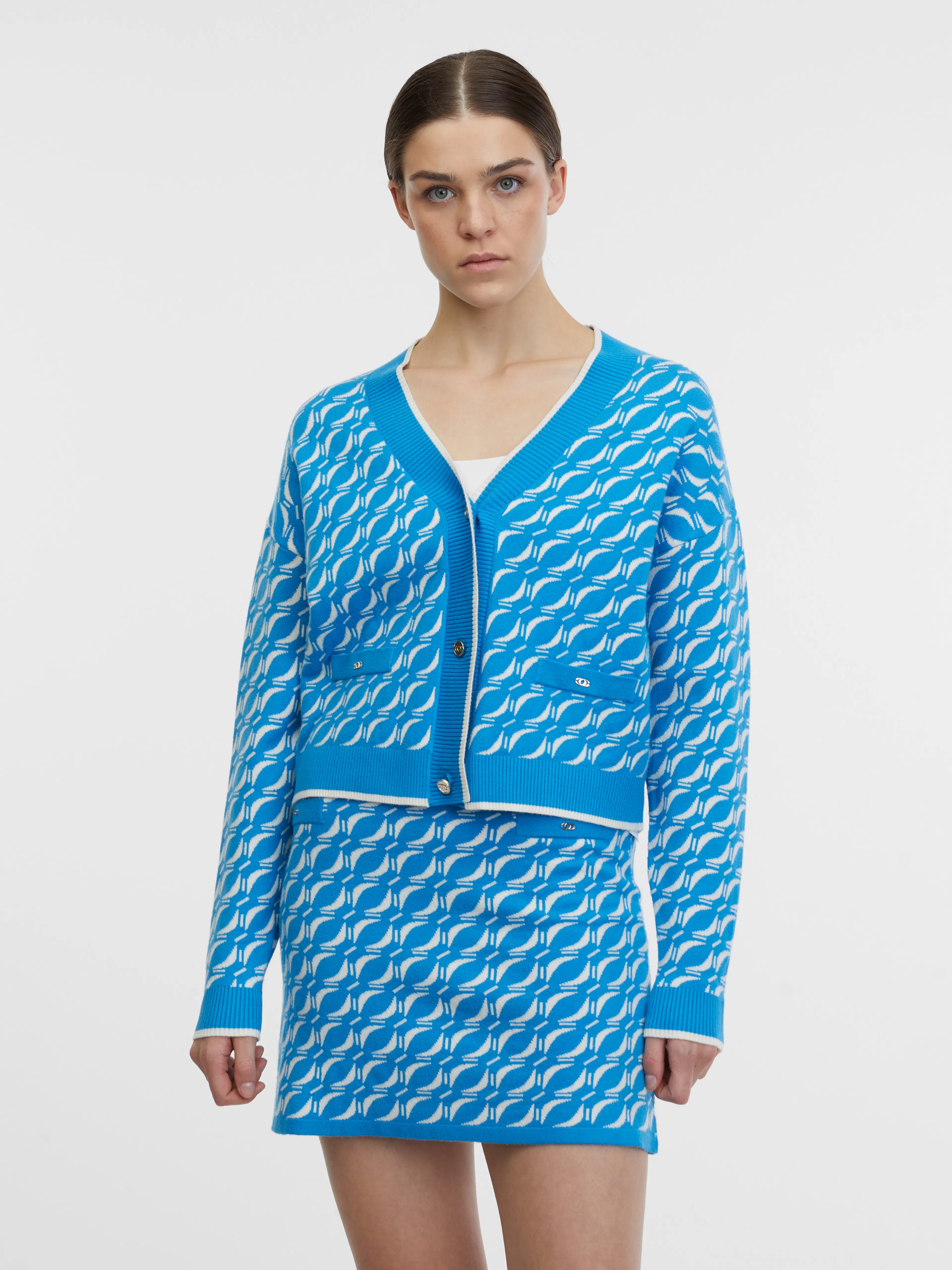 Blaue gemusterte Damen Strickjacke ORSAY