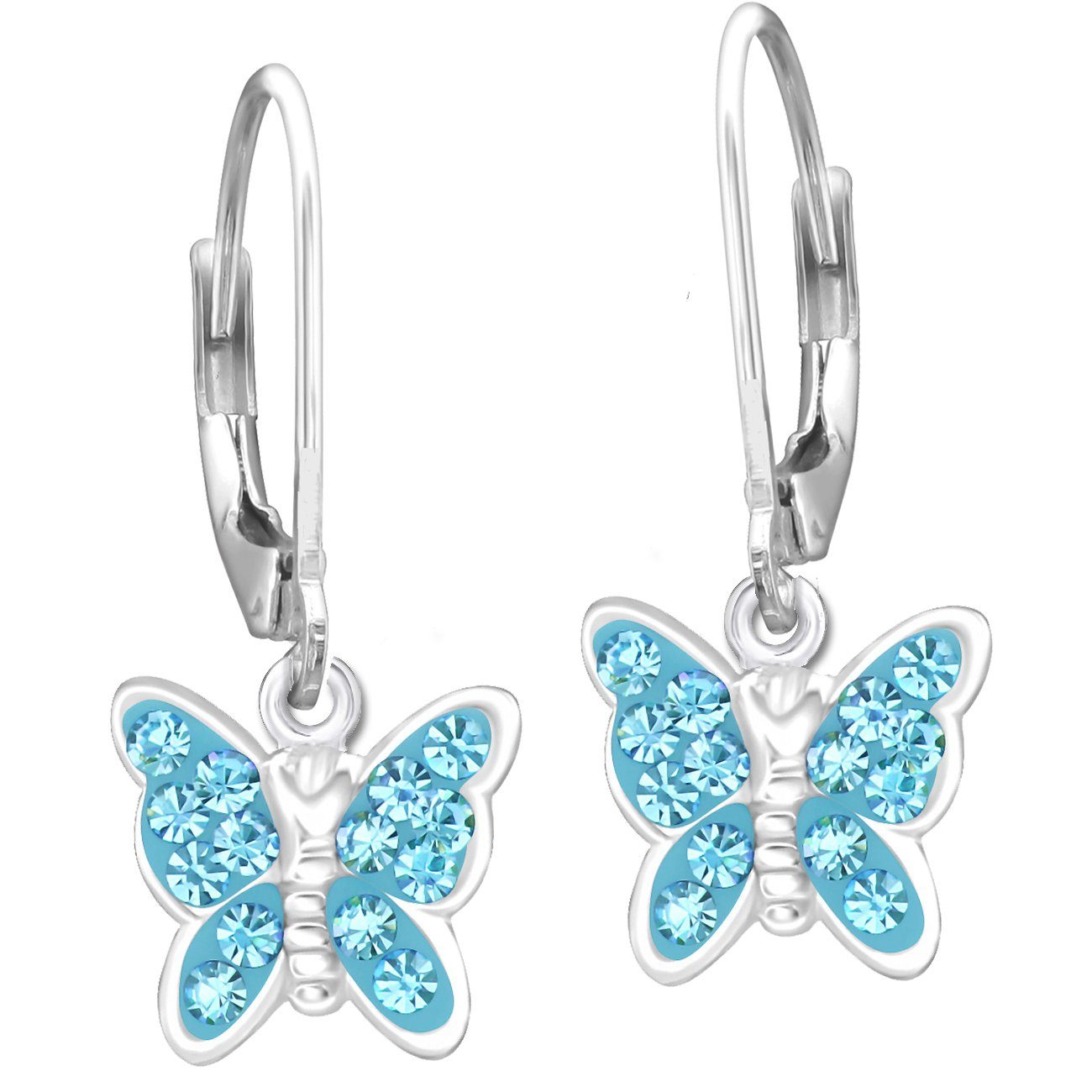Limana Schmuckset Mädchen Kinder echt 925 Sterling Silber Ohrringe Kette Schmetterling, mit Zirkonia Steine