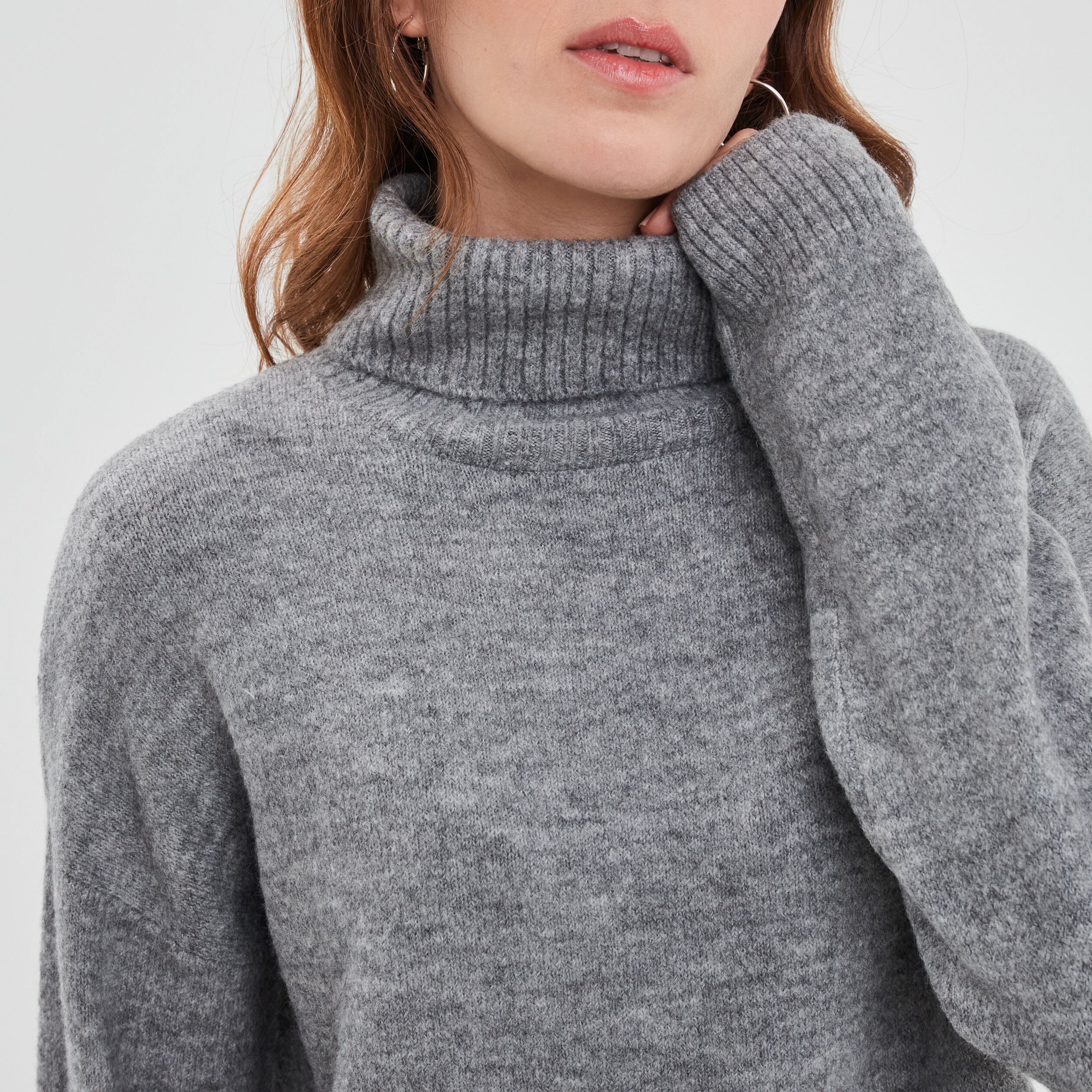 Pull col roulé droit manches longues gris clair femme | La Halle
