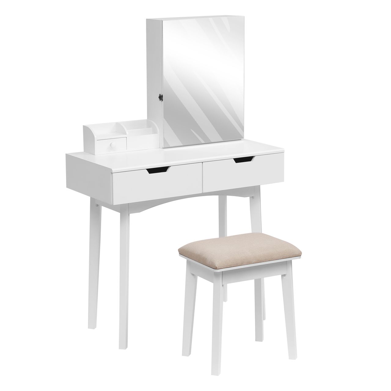 Happy Home Happy Home Schminktisch mit Spiegel, 3 Schubladen und Hocker HDT08-WEI weiß