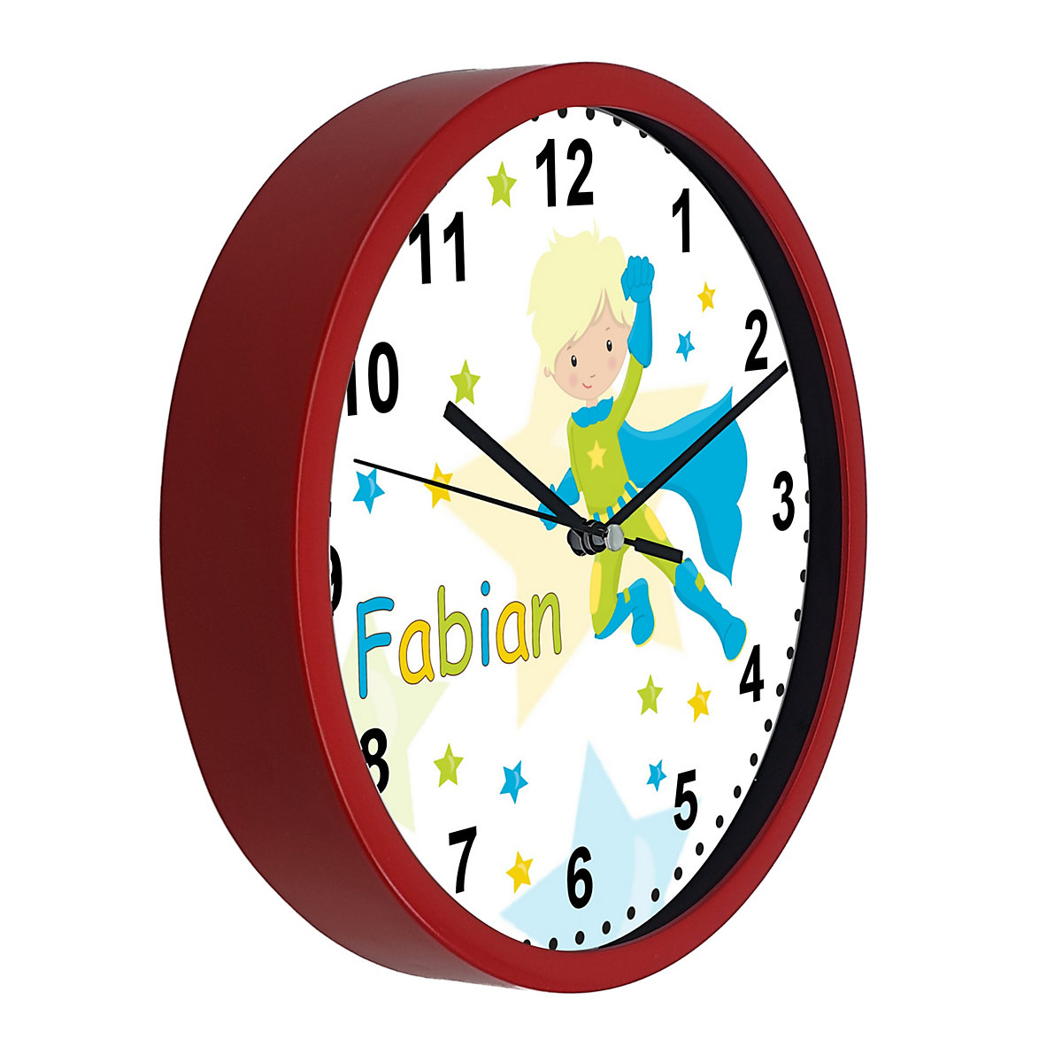 Kinder Wanduhr laufruhig personalisiert mit Name Superheld