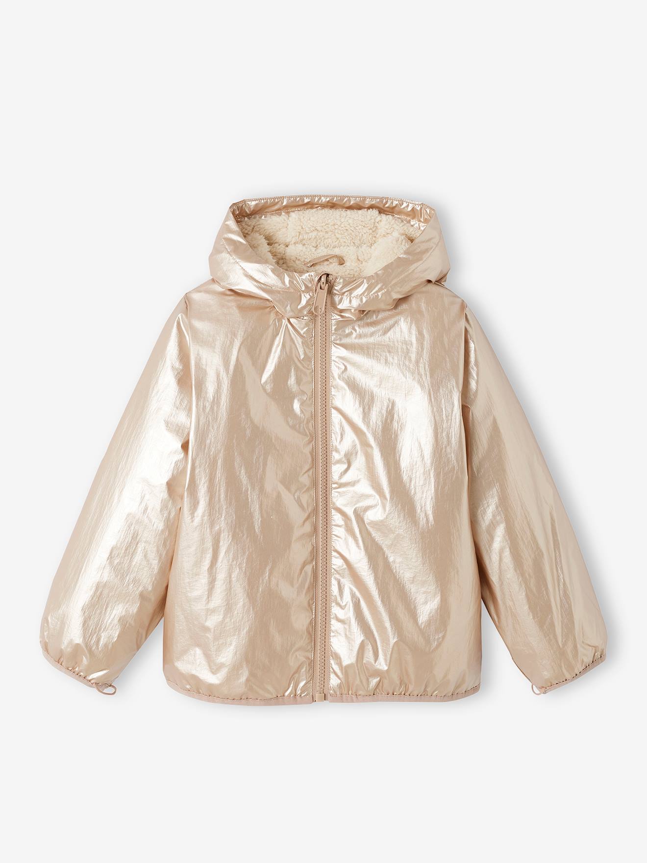 Parka à capuche 3 en 1 fille avec doudoune brillante doublée sherpa camel