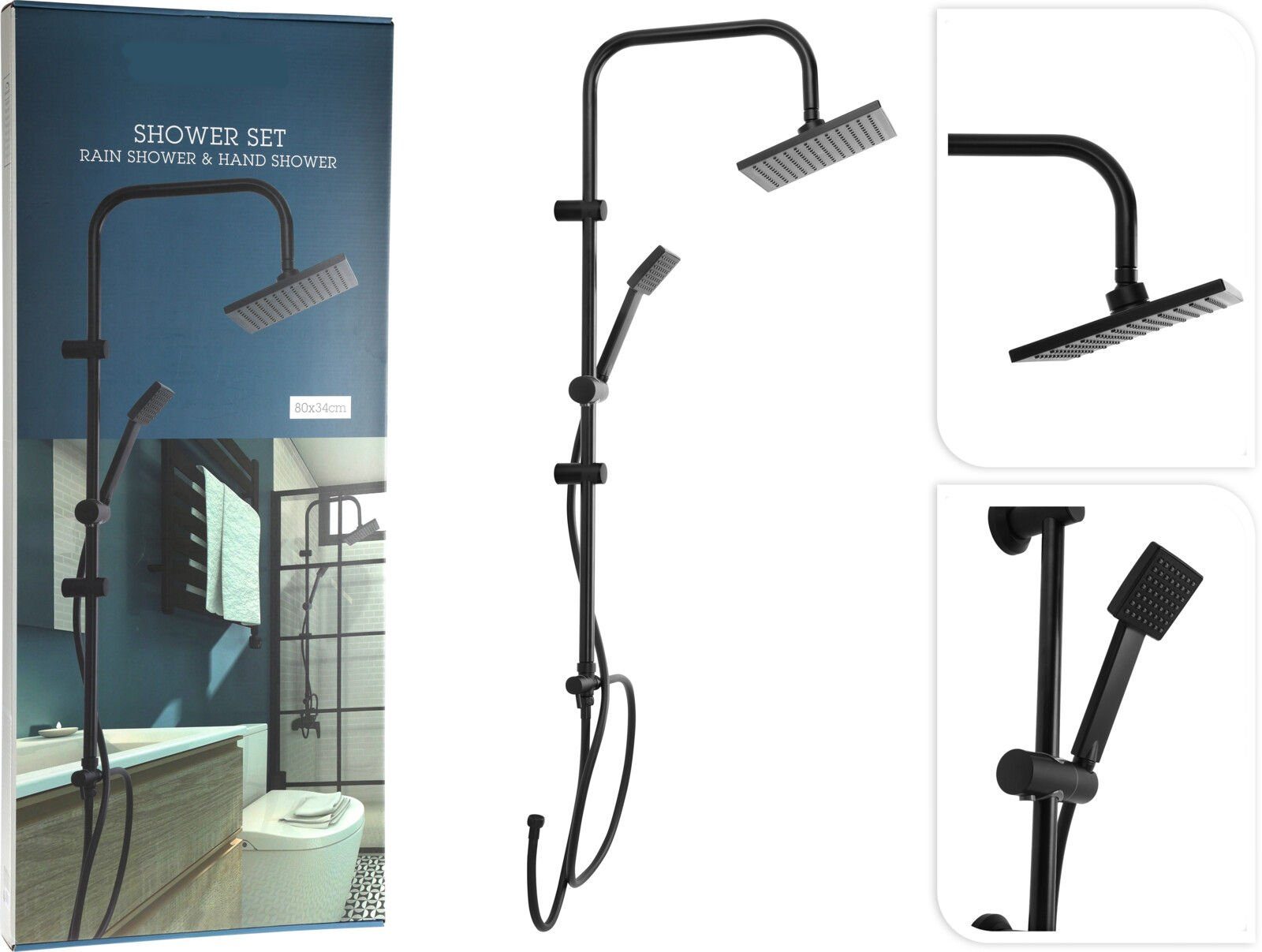 Spetebo Duscharmatur Duschgarnitur Set Regendusche Handbrause - schwarz Badezimmer Armatur Überkopf Regenbrause Handbrause Duschset System