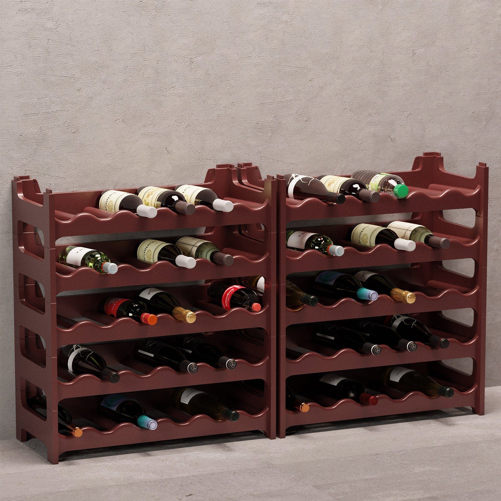ARTECSIS Weinregal stapelbar I Flaschenregal aus Kunststoff I Braun, 2-tlg., für 12 Flaschen