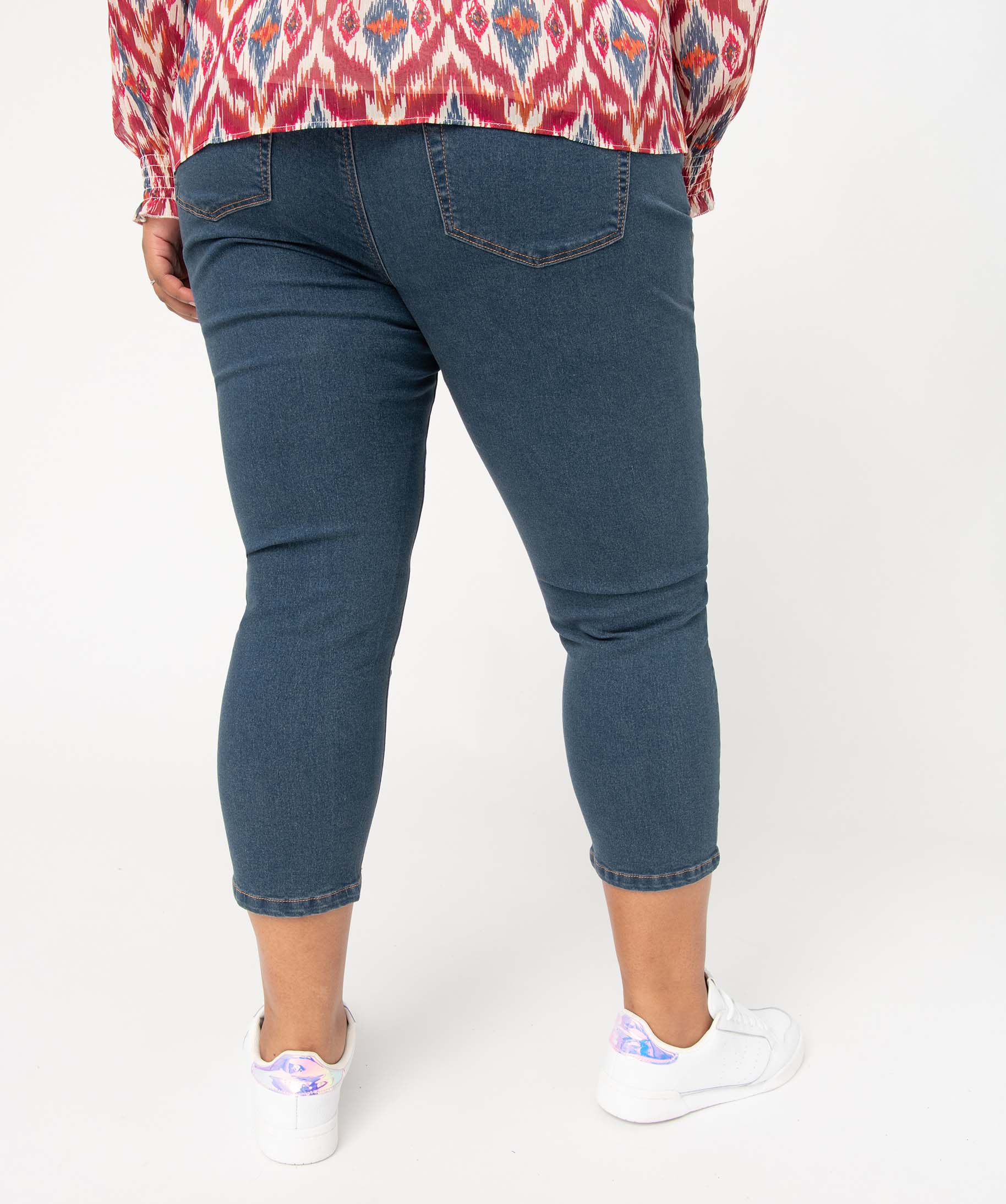 Pantacourt en jean femme grande taille en denim stretch bleu | GEMO