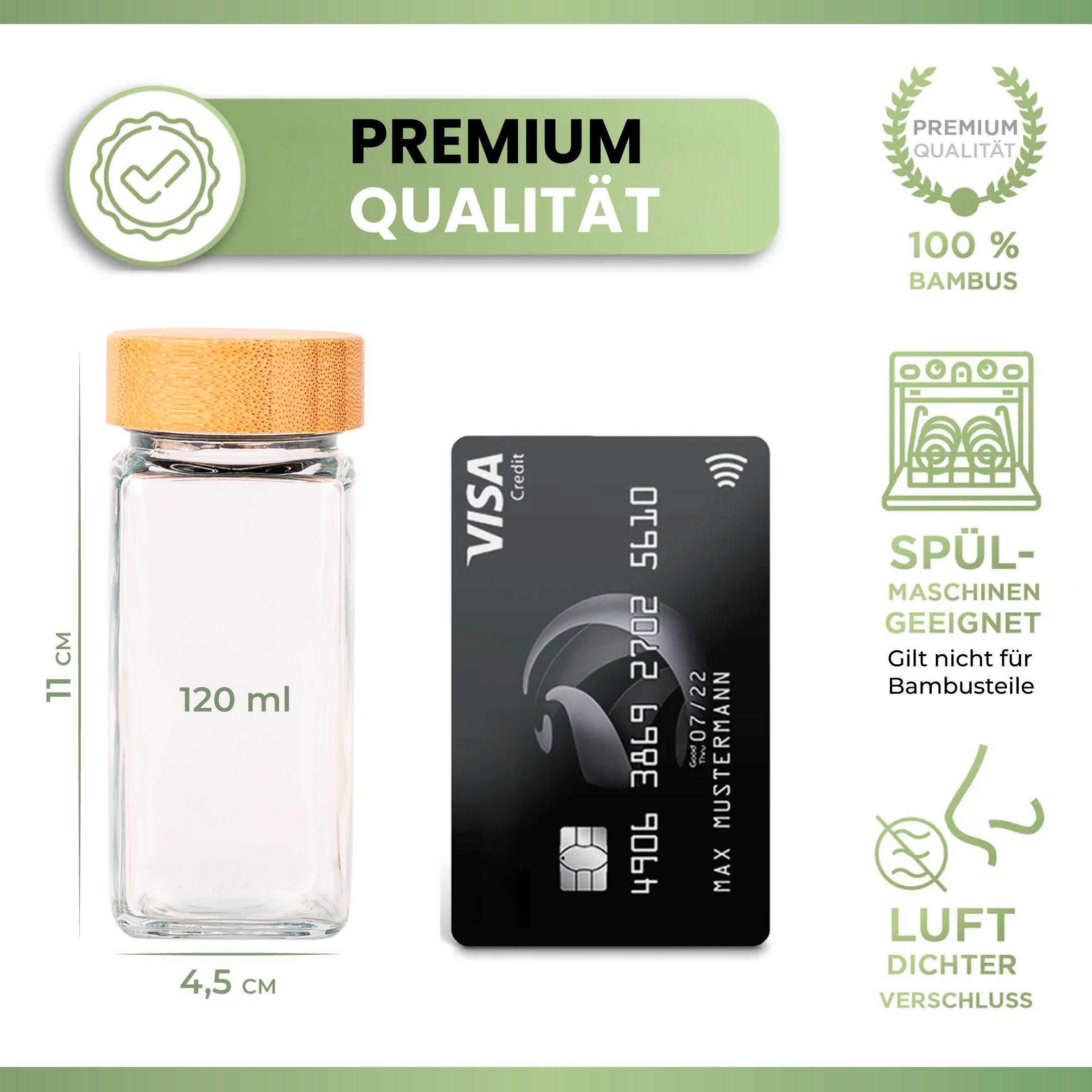 PORADA Gewürzbehälter Gewürzstreuer 120 ml Bambus Deckel x172 Etiketten Stift & Trichter, (Set, 24-tlg., x24 Gewürzstreuer)