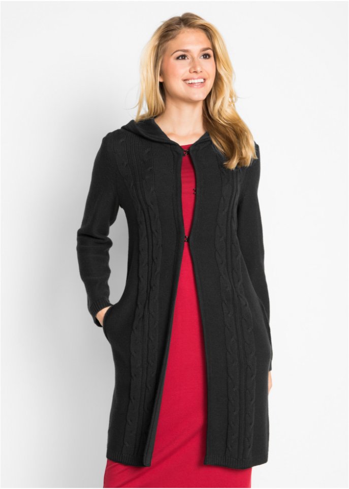 Longstrickjacke mit Kapuze