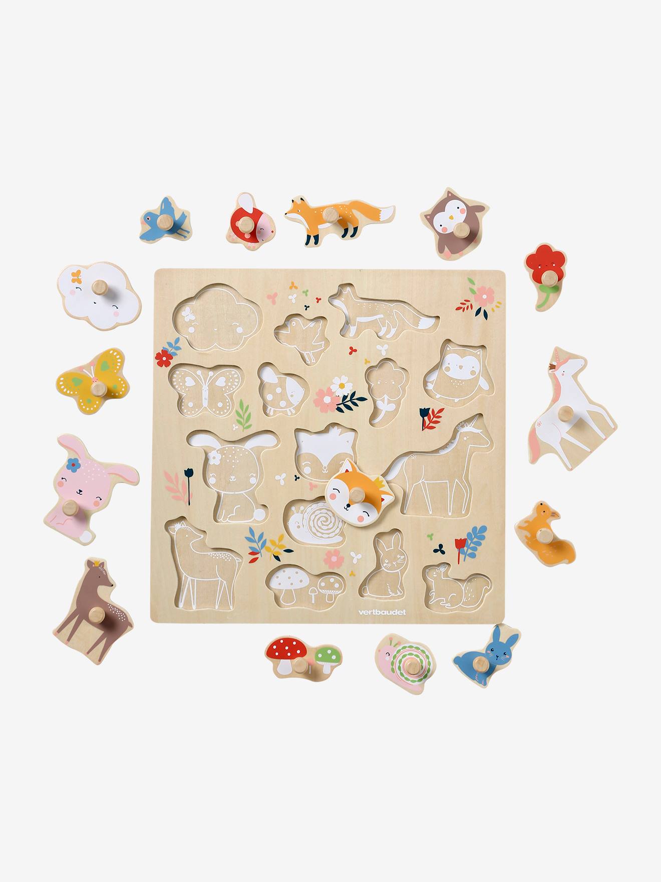 Vertbaudet Baby Steckpuzzle MÄRCHENWALD aus Holz FSC - rosa