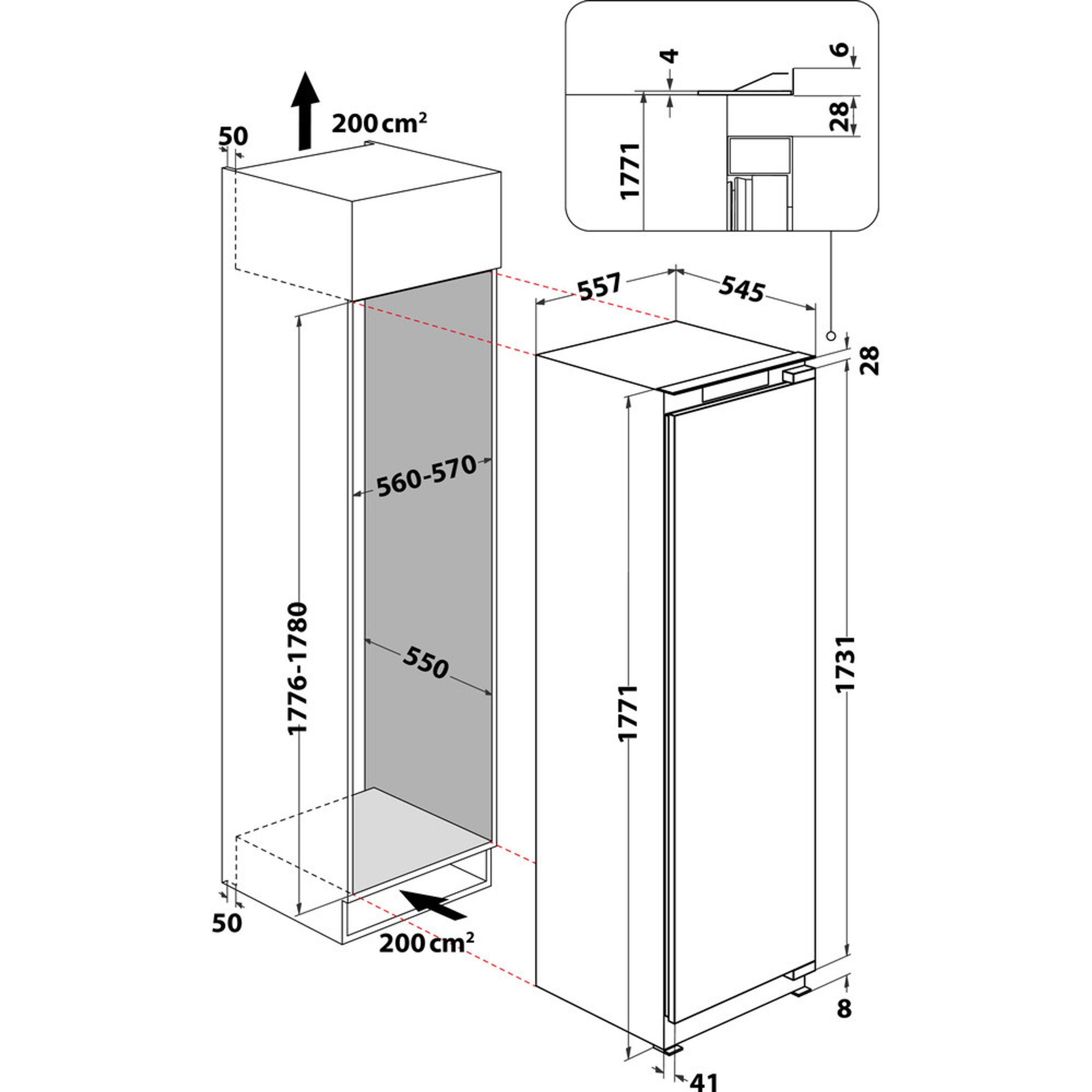 BAUKNECHT Einbaukühlschrank KSI18VF2P, 177 cm hoch, 55.7 cm breit