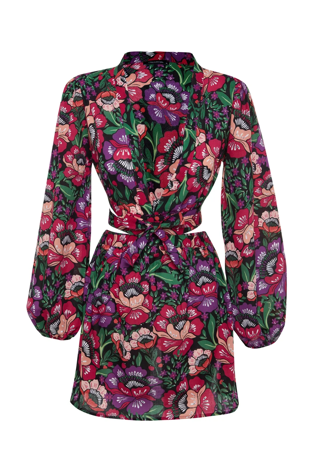Trendyol Collection  Blumengemustertes Mini-Strandkleid aus 100 % Baumwolle mit gewebtem Cut-Out/Fenster TBESS23EL00140